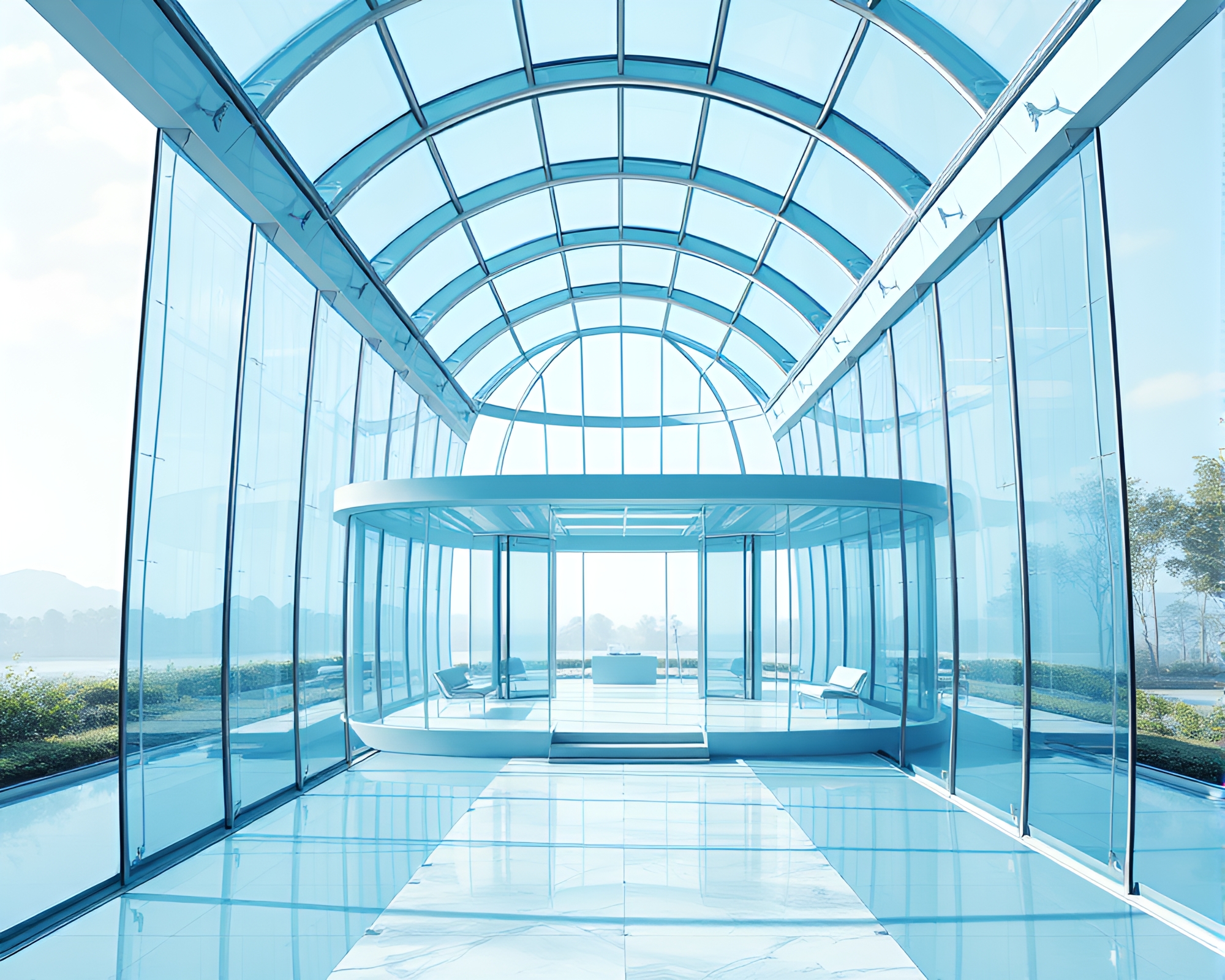 Steel-blue Floating Pavilion Medical Illustration – free AI stock image