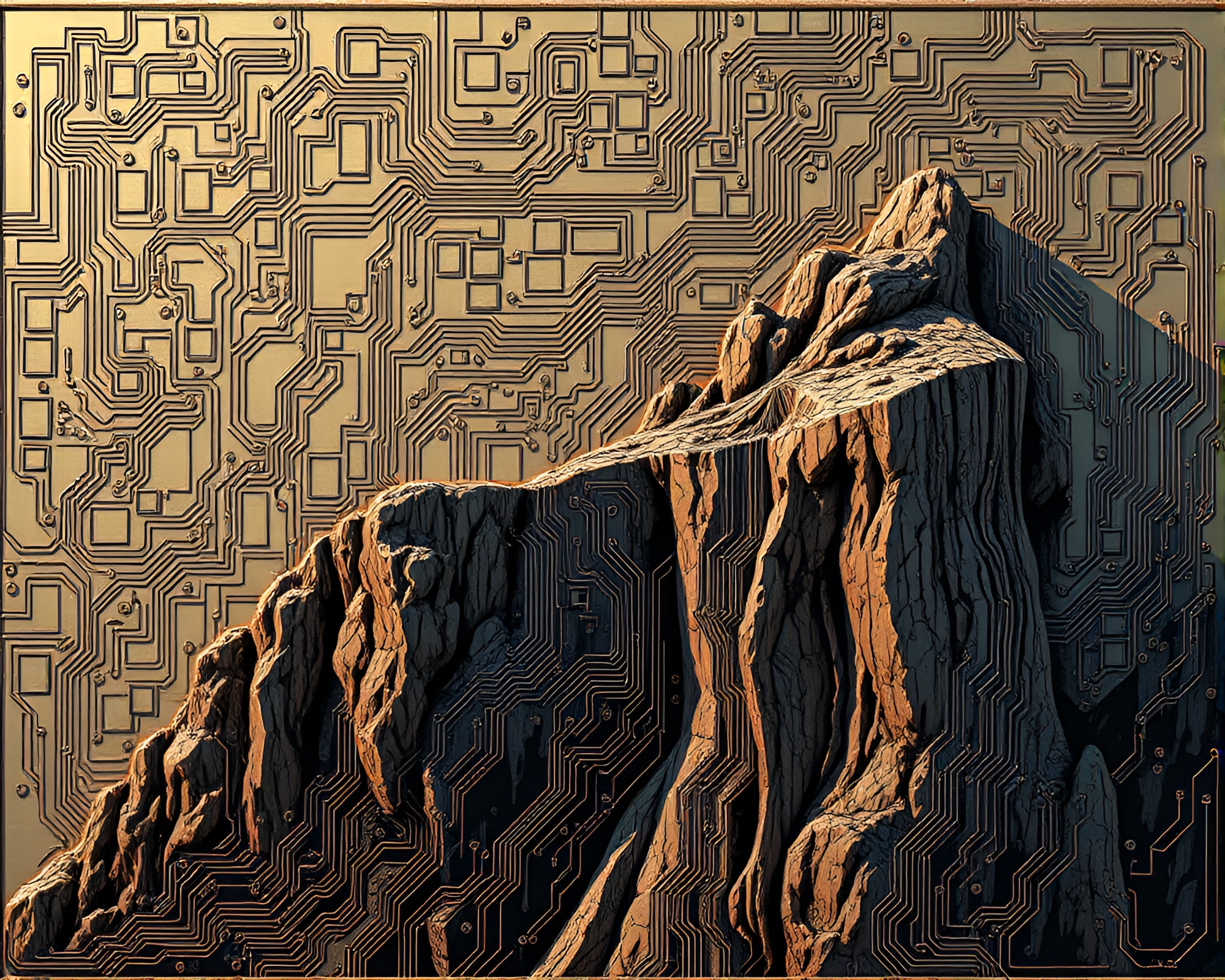 Futuristic Neural Circuit Board Shadow Overlook – free AI stock image