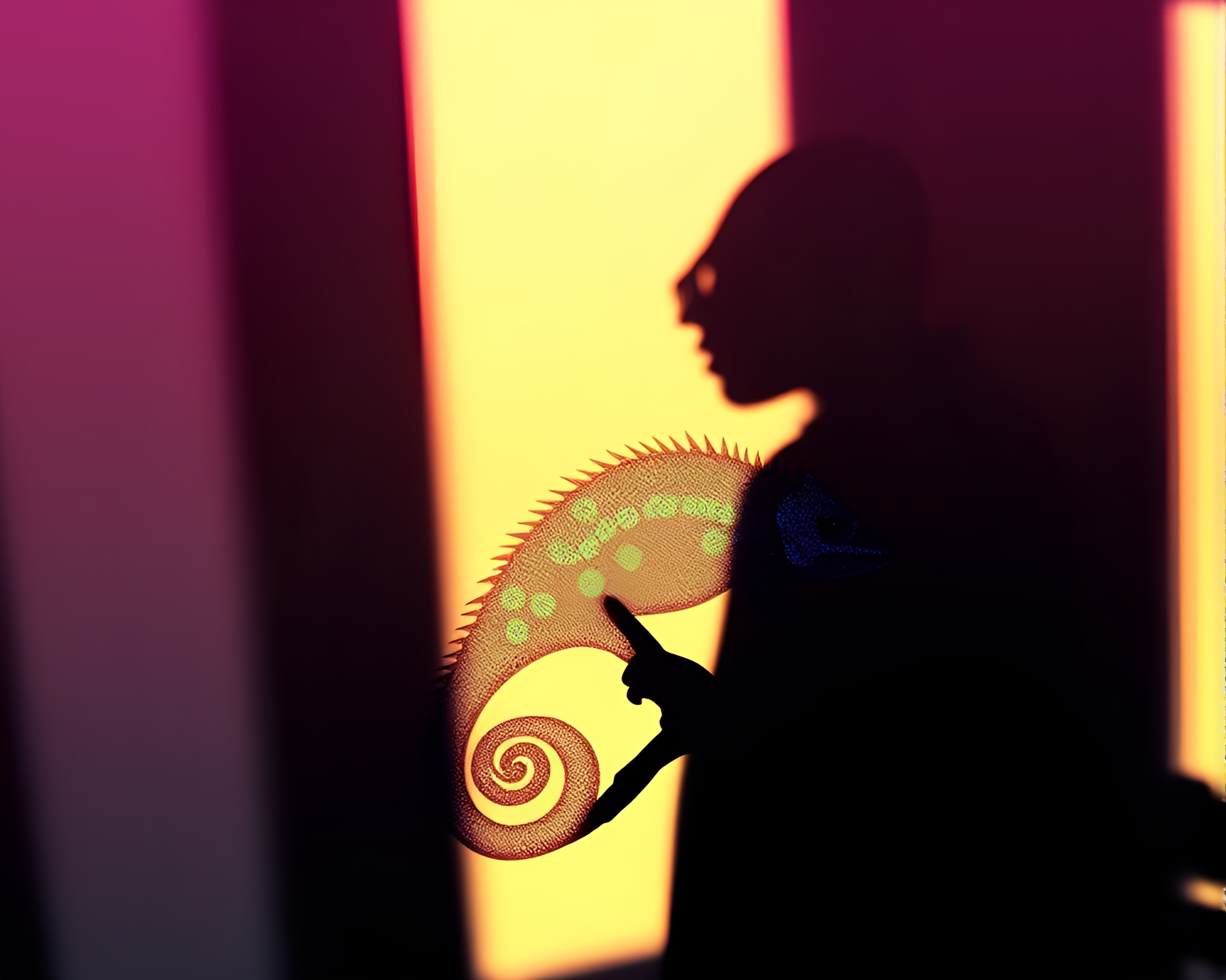 Chameleon Shadow Silhouette in Retrowave Topaz Glow – free AI stock image