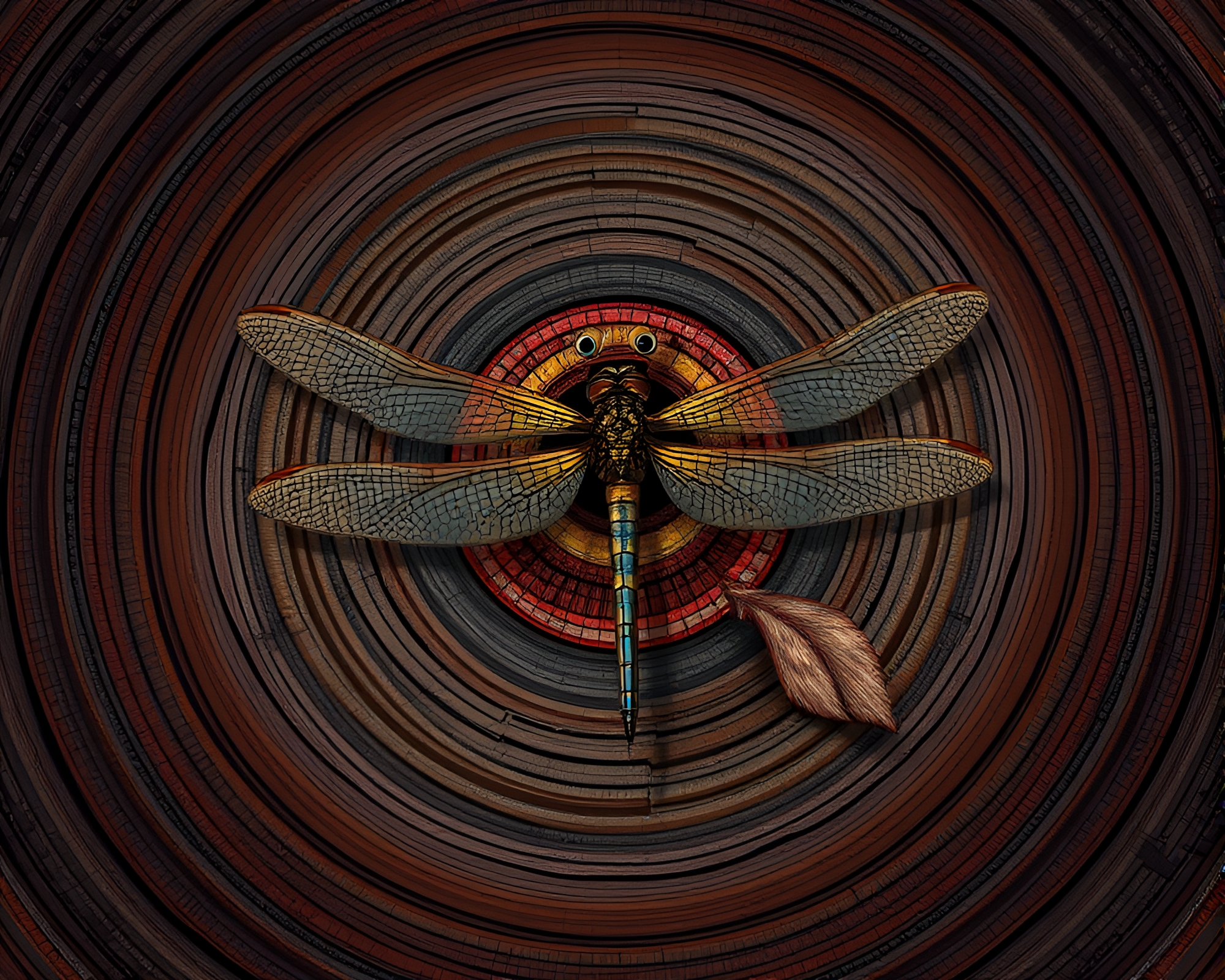 Dragonfly in Triadic Tree Ring Generative Art – free AI stock image
