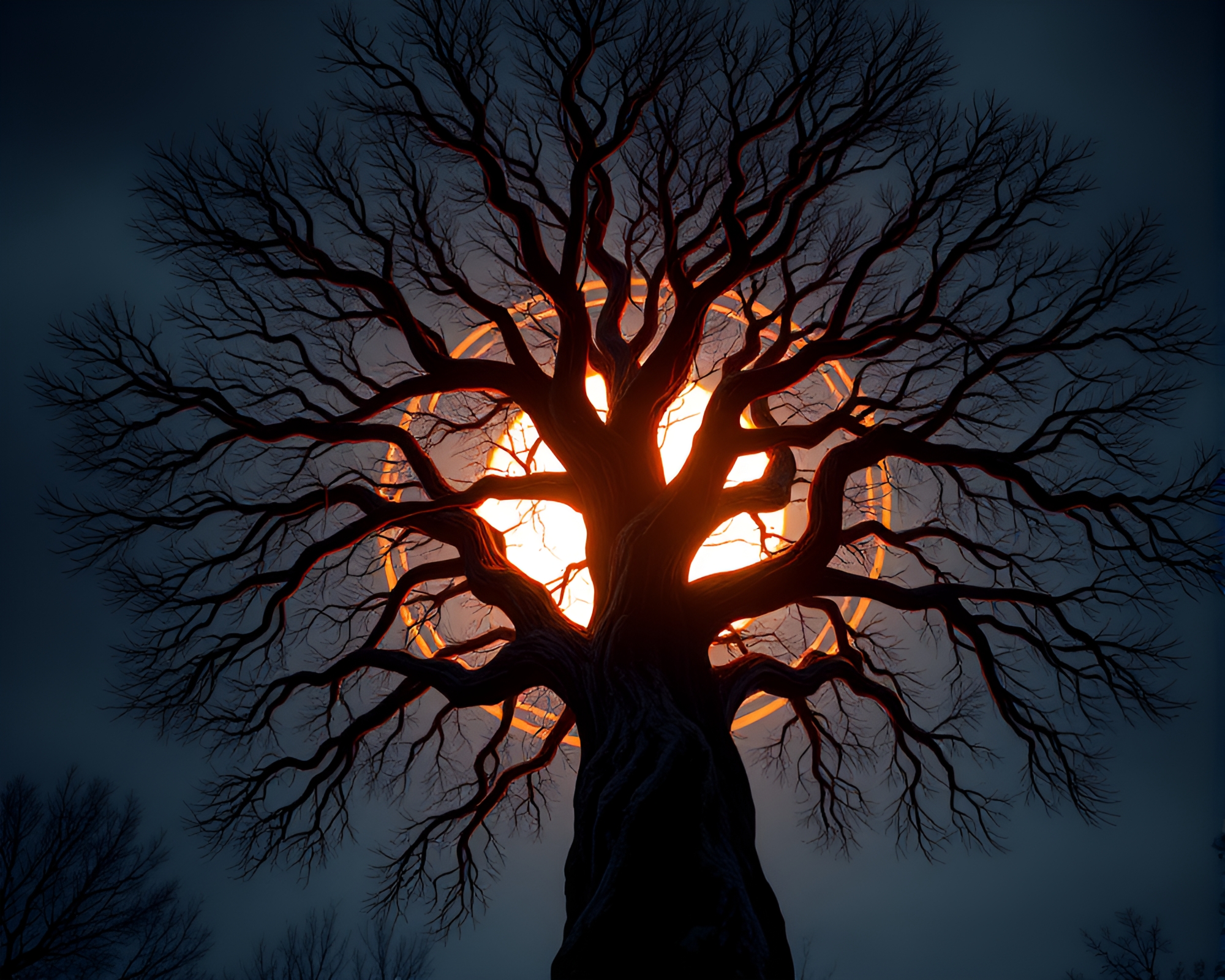 Futuristic Cyborg in Tree Ring Simulation Art – free AI stock image