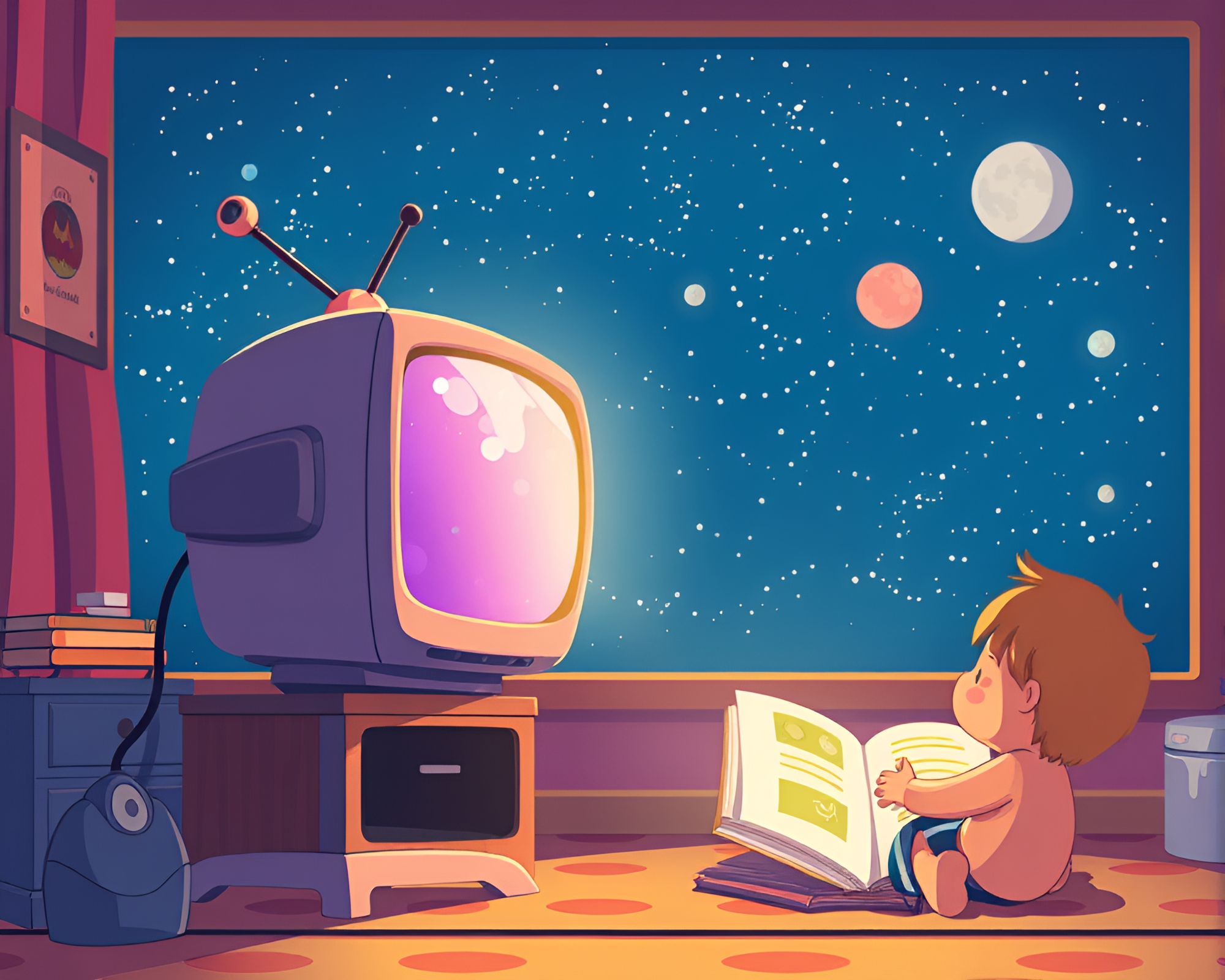 Satellite Adventure: Children’s Book Illustration – free AI stock image