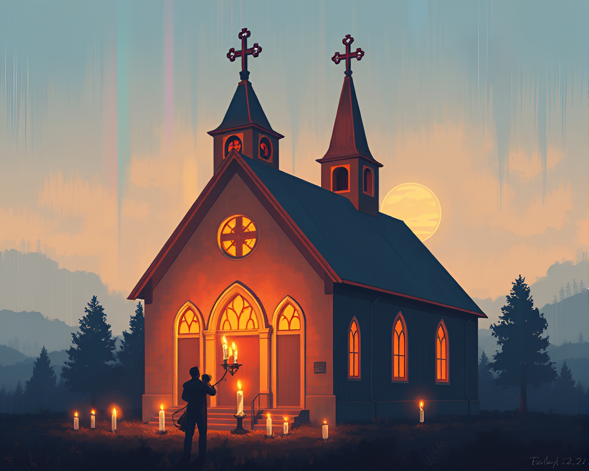 Monochrome Pixel Art of Glowing Holographic Church Pet – free AI stock image