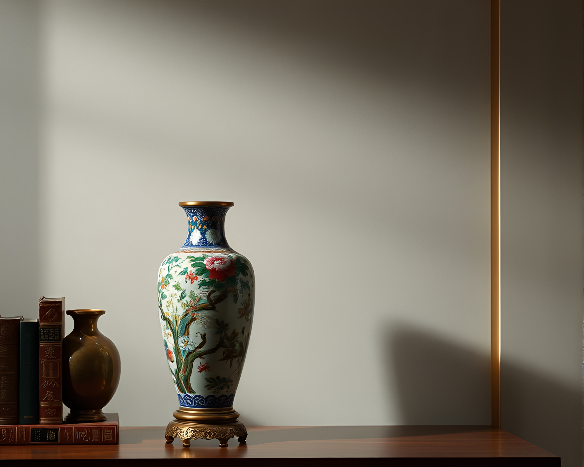 Minimalist Library Vase with Cloisonné Design – free AI stock image