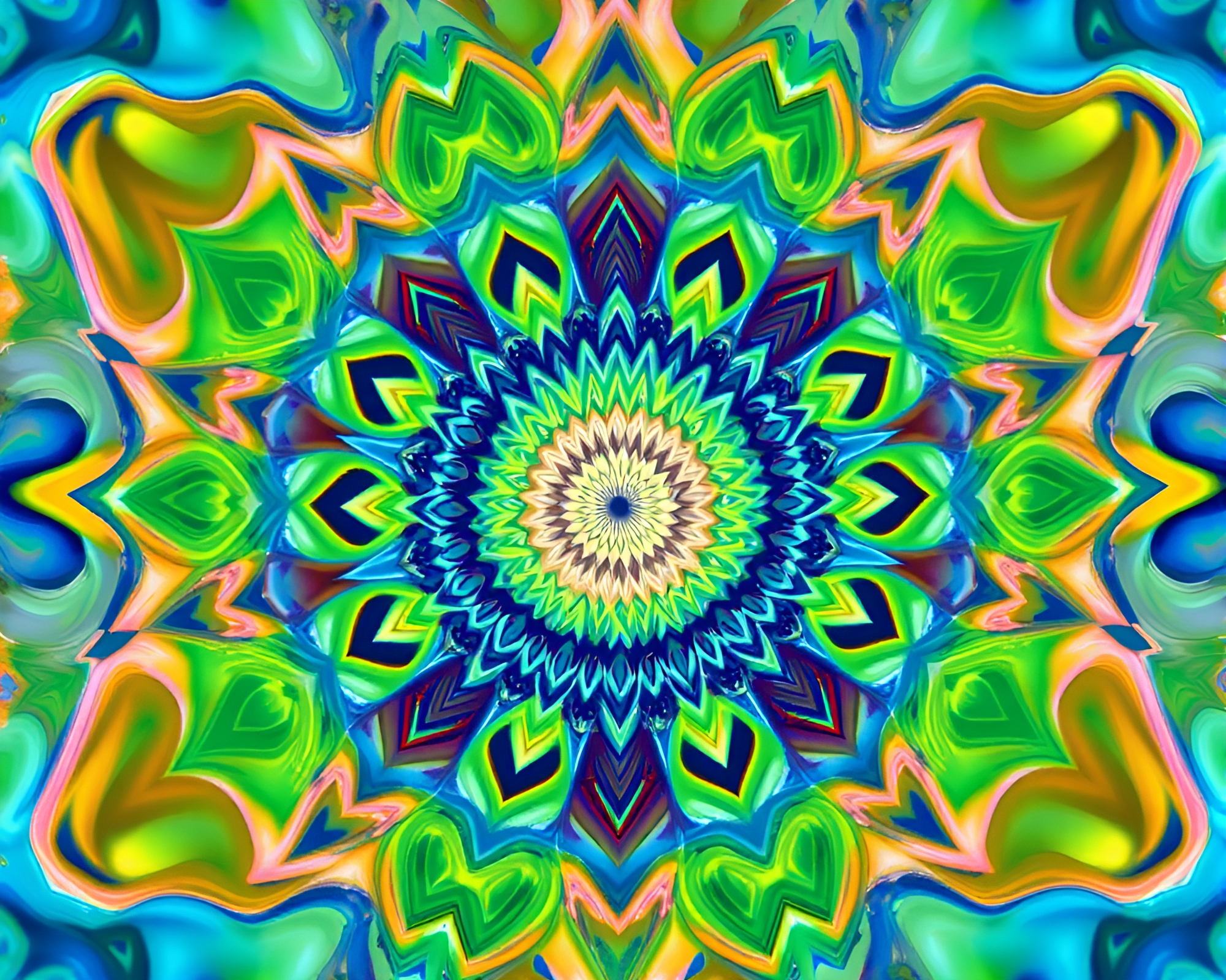 Mandala Oasis: Fluid Simulation in Analagous Palette – free AI stock image