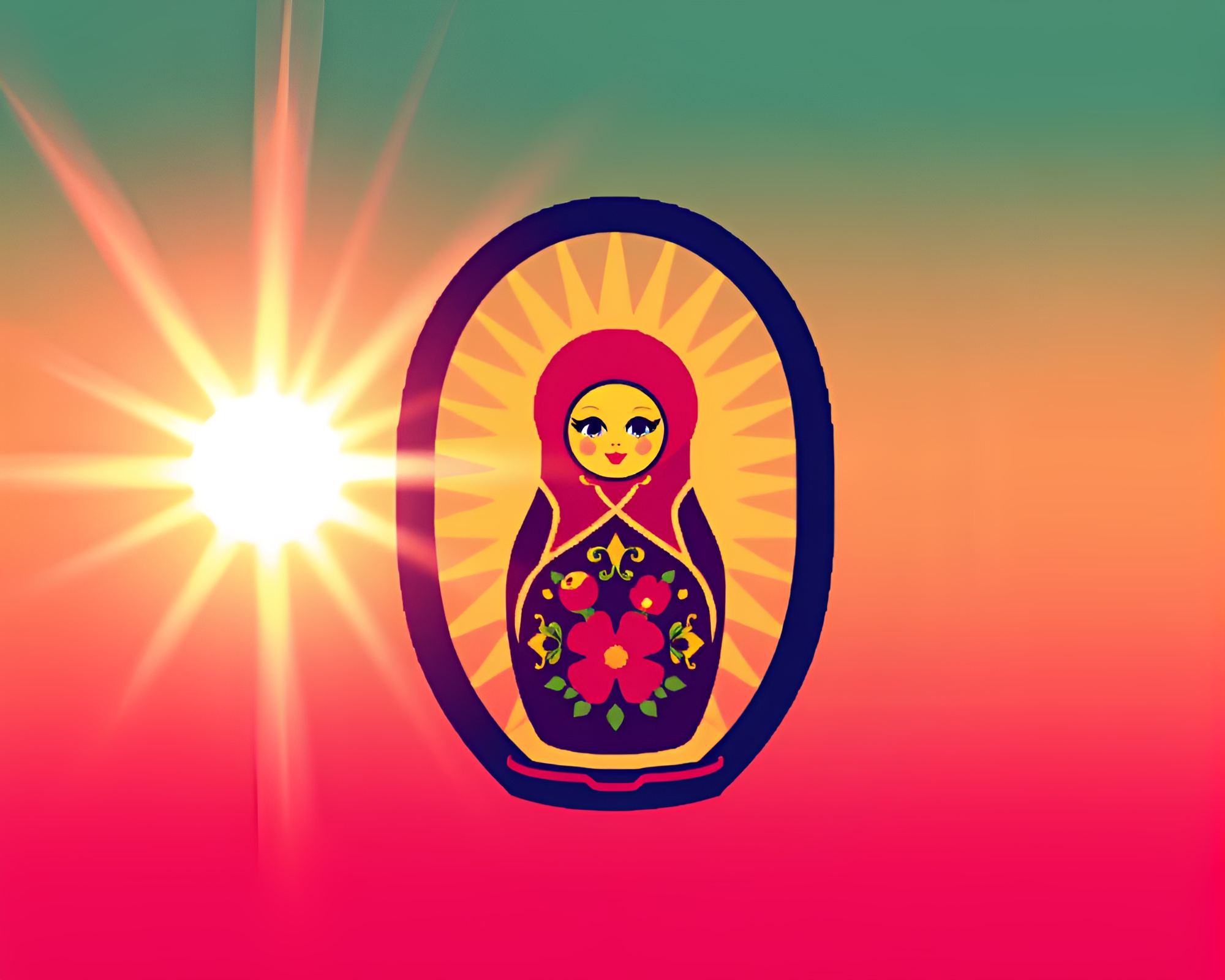Enigmatic Matryoshka Doll Within Glowing Pixel Frame – free AI stock image