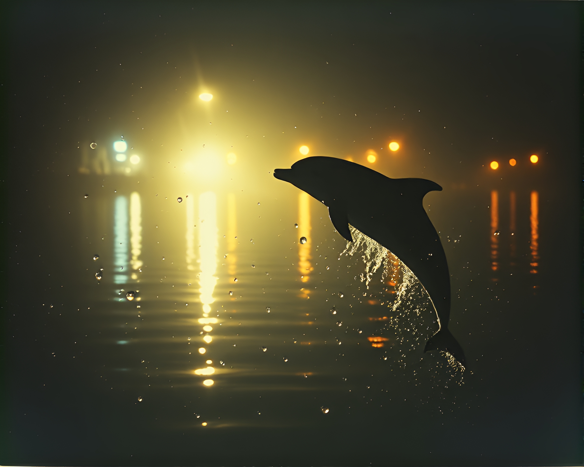 Majestic Amazon River Dolphin in Polaroid Streetlamp Glow – free AI stock image