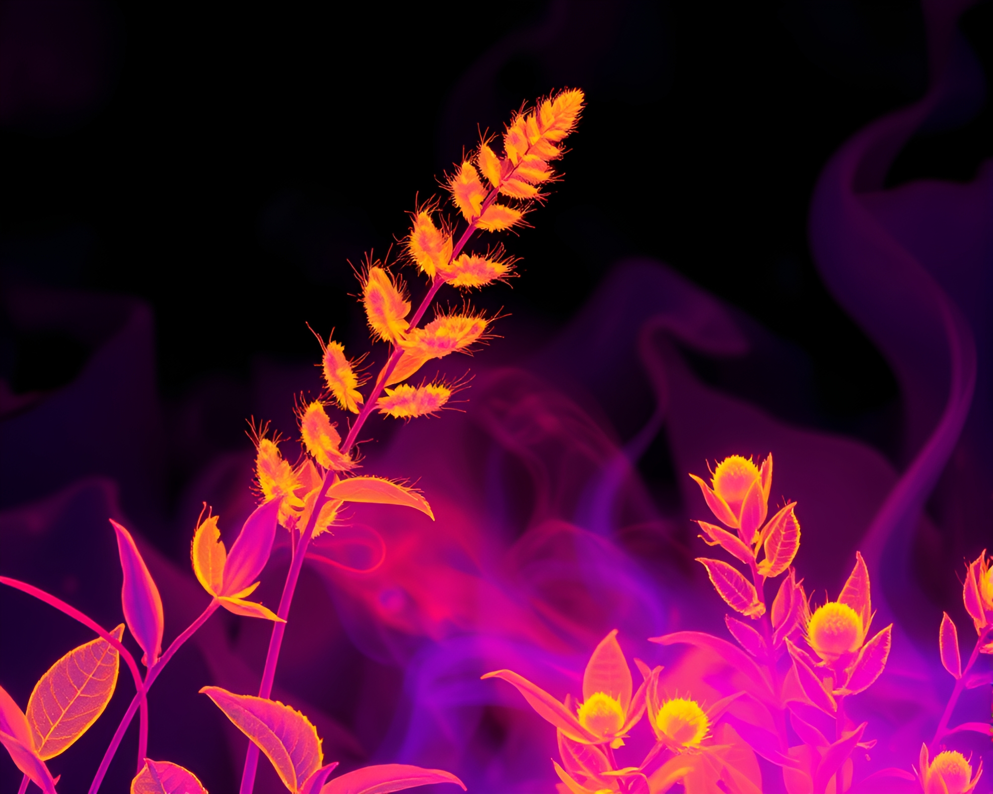 Ley Lines Energizing Botanical Steam in Thermal Colors – free AI stock image