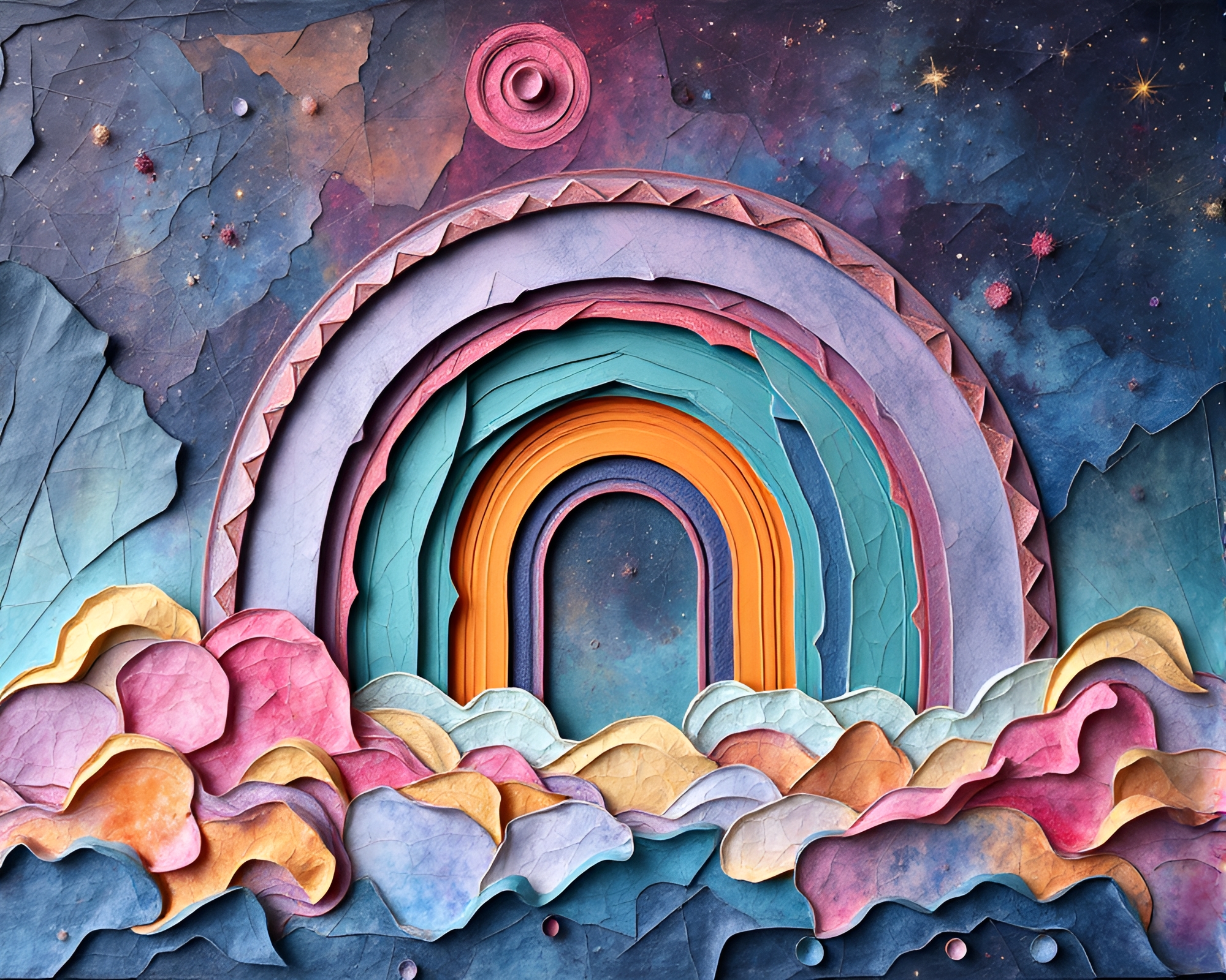 Cosmic Mind Palace: Impasto Rainbow Dreamscape – free AI stock image