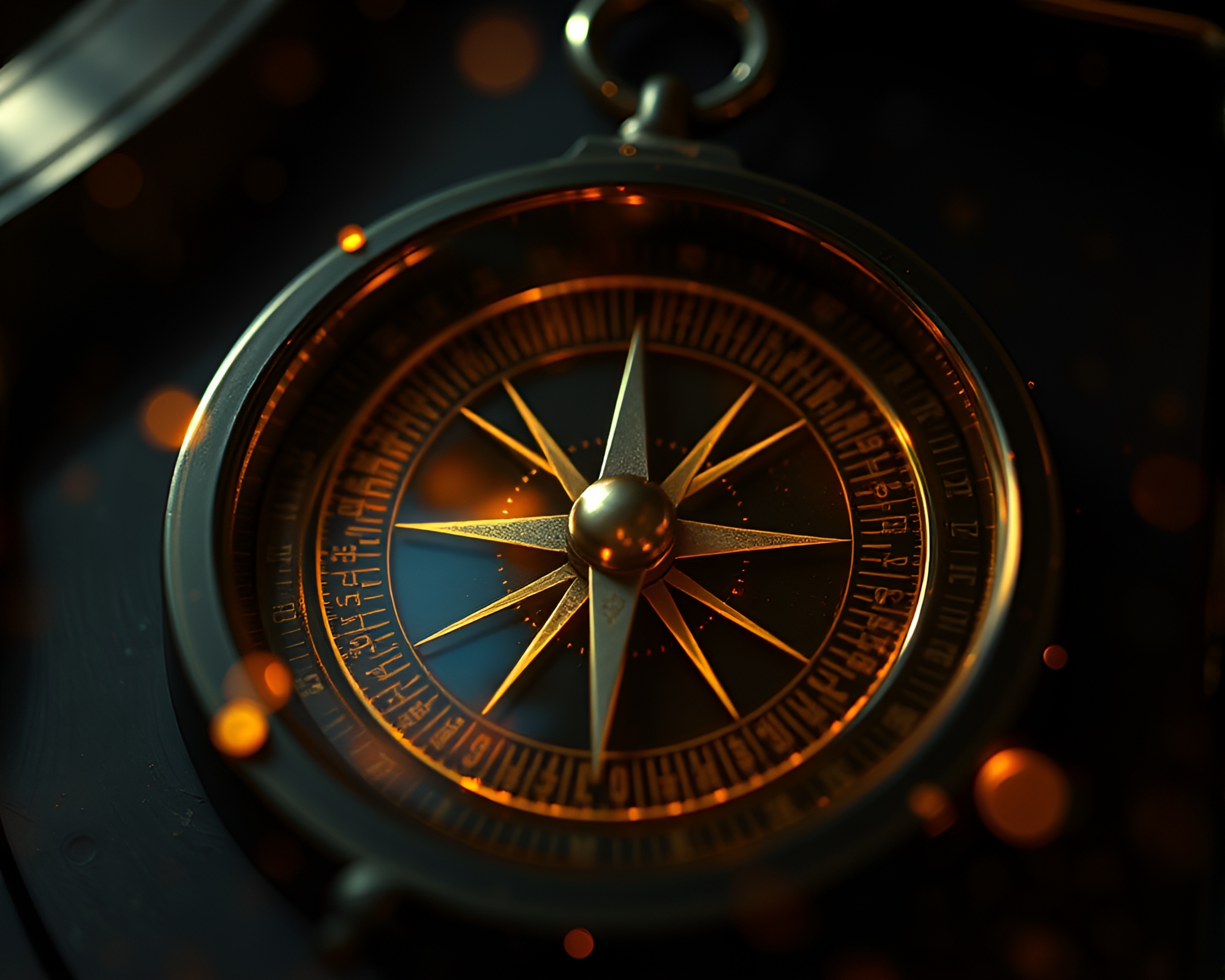 Fractal Glow Antique Compass with Real-Time Ray Tracing Light Leaks – free AI stock image