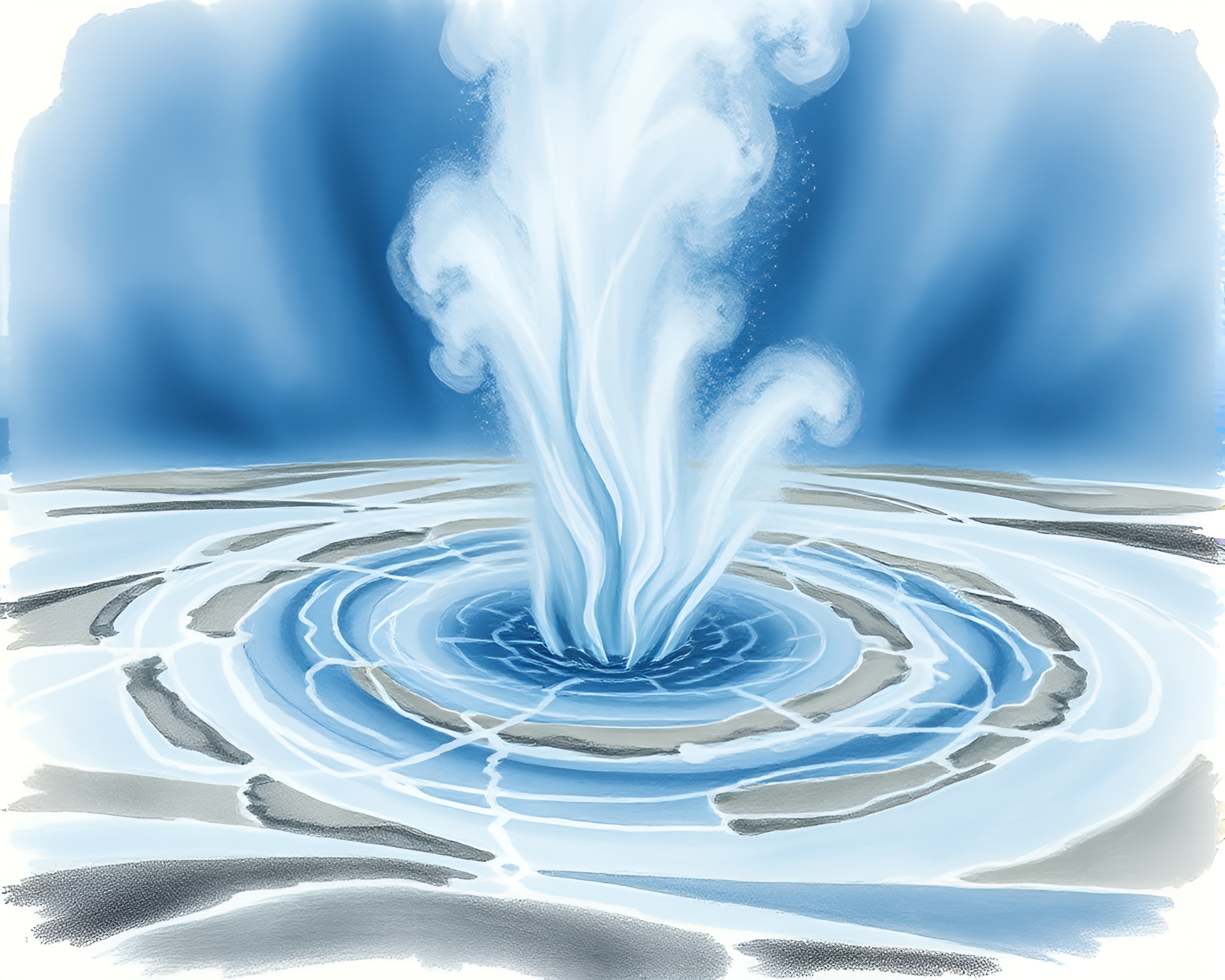 Geyser Field Whirlpool: Chalk Drawing Fantasy Landscape – free AI stock image