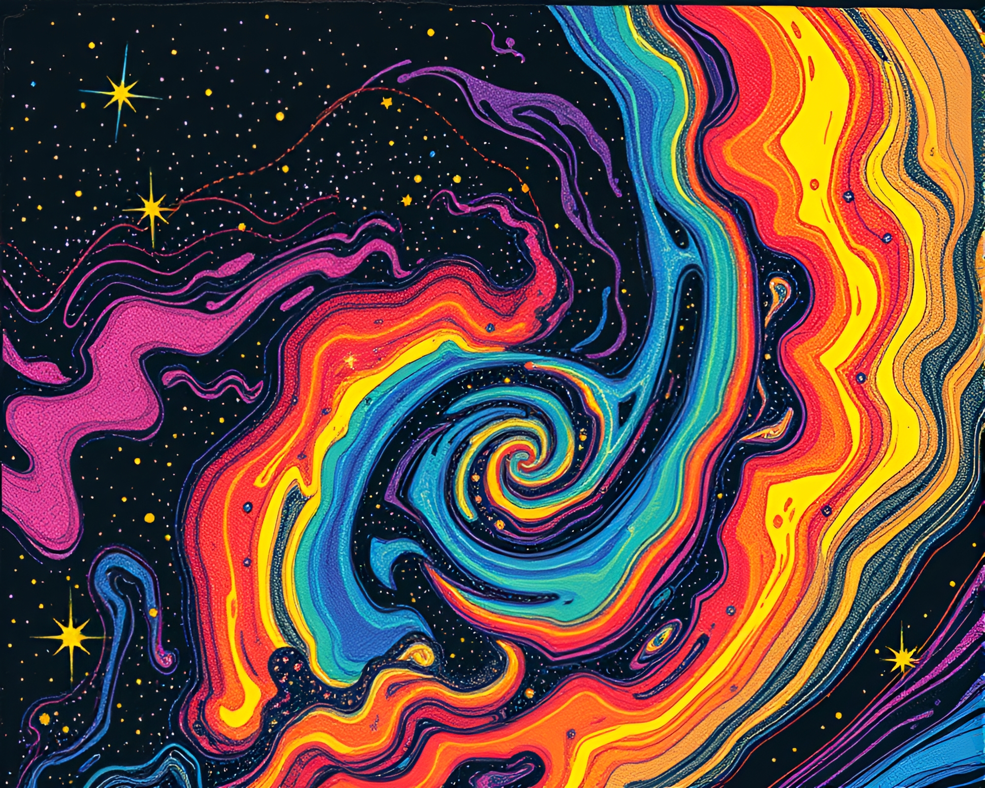Cosmic Rainbow Neon Sign Fractal Art Woodscape – free AI stock image