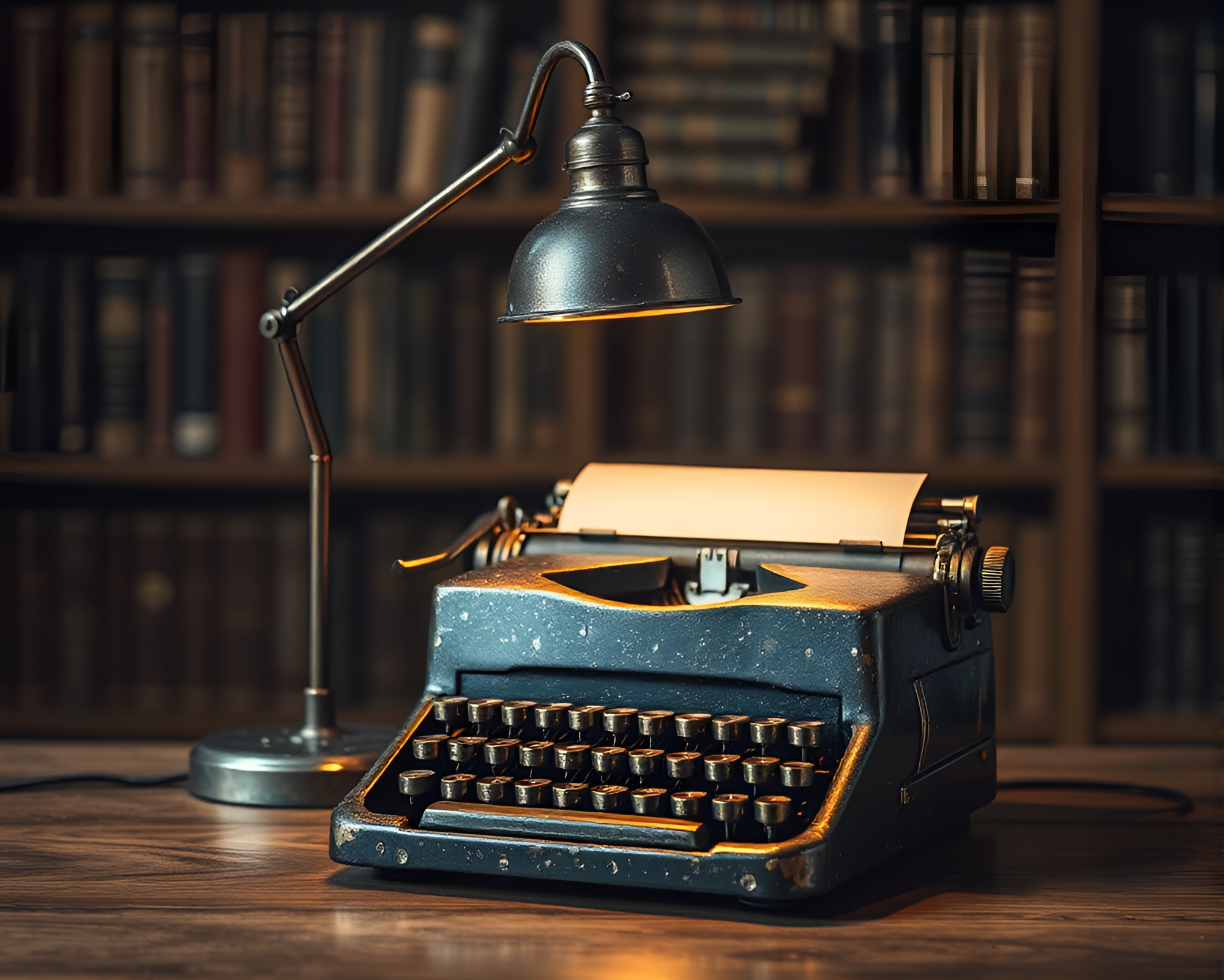 Antique Typewriter in Library Lamp Light – free AI stock image
