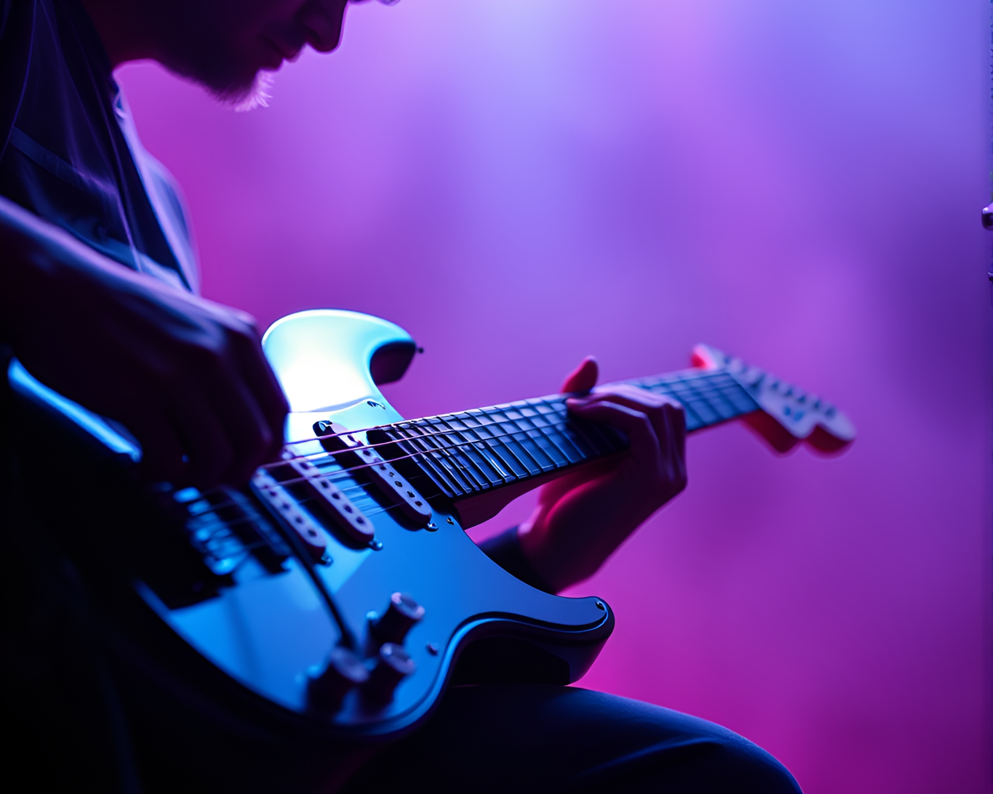 Misty Vaporwave Guitarist in Dynamic Angle – free AI stock image