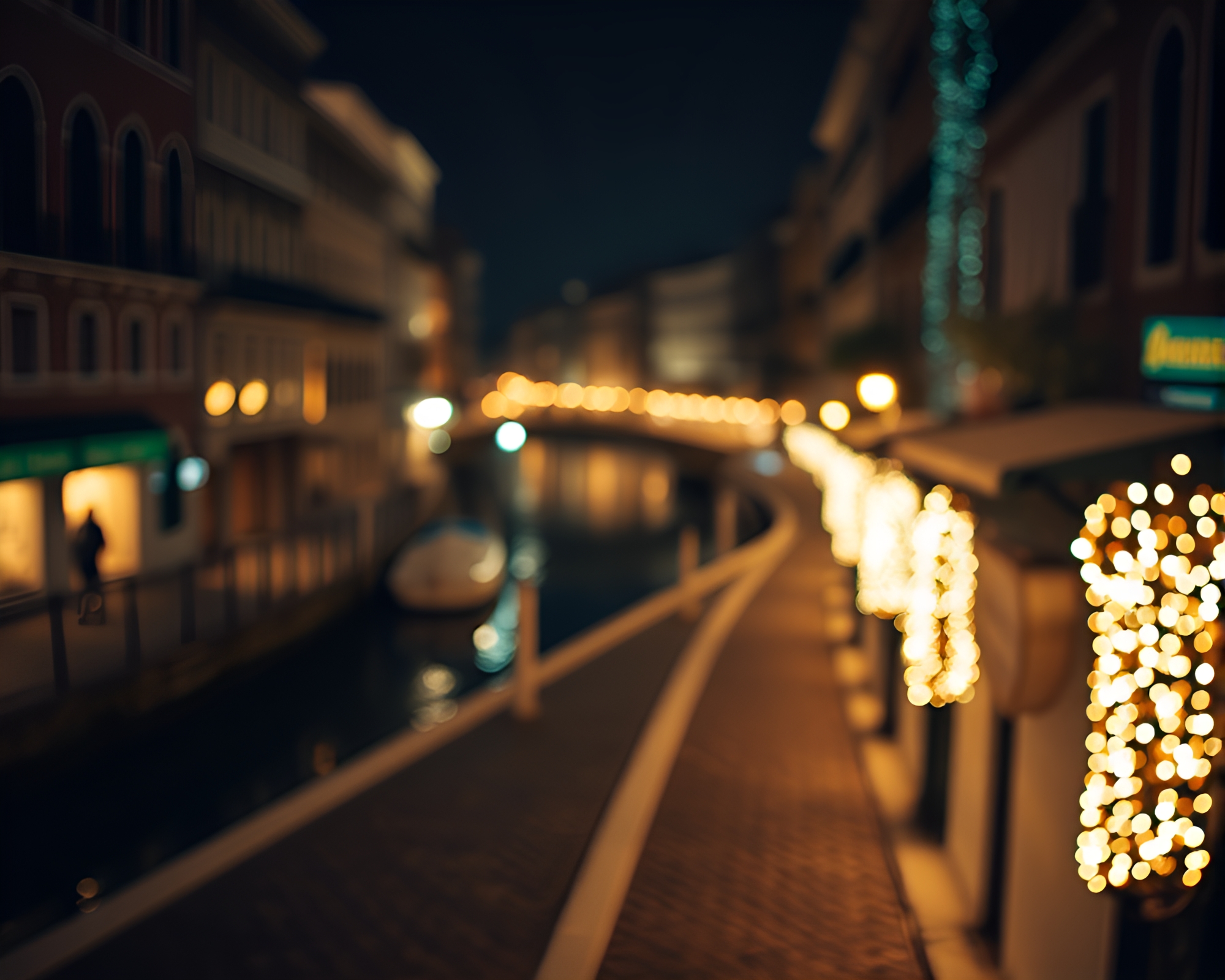 Venetian Canal with Data Visualization Bokeh Lights – free AI stock image