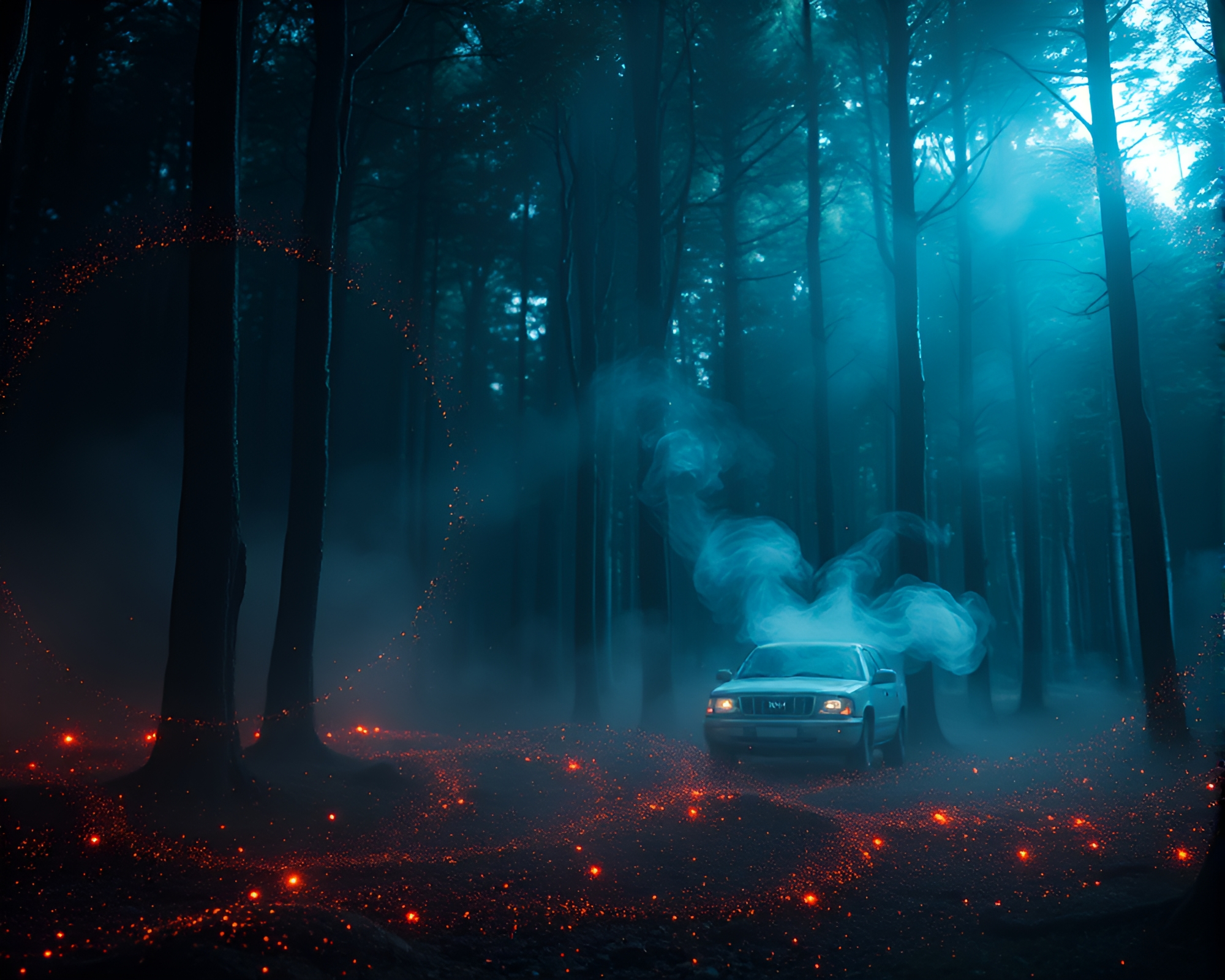 Enchanting Forest Smoke Rings with Stardust Shimmer – free AI stock image