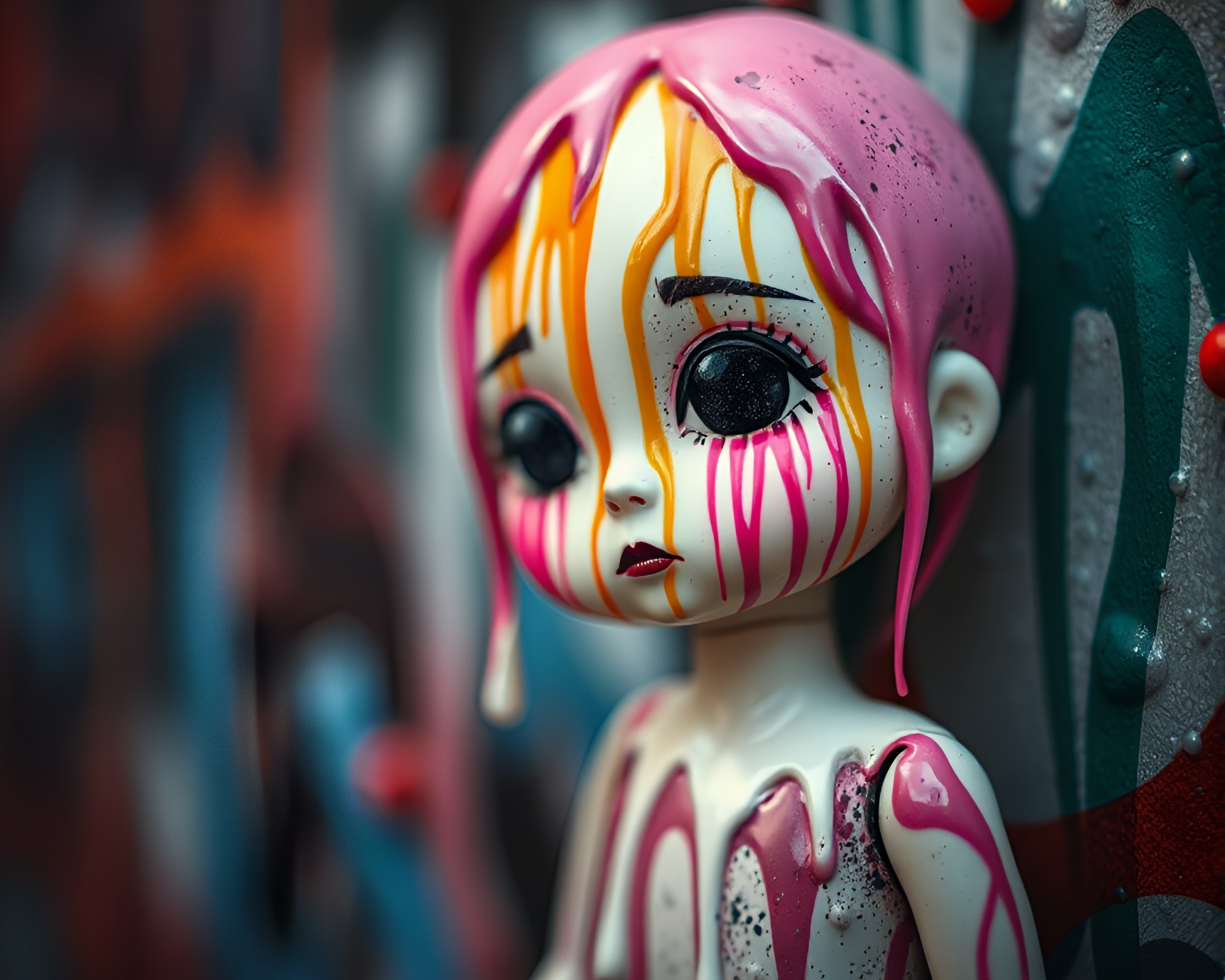 Graffiti Drips Porcelain Doll Digital Bloom Fantasy – free AI stock image