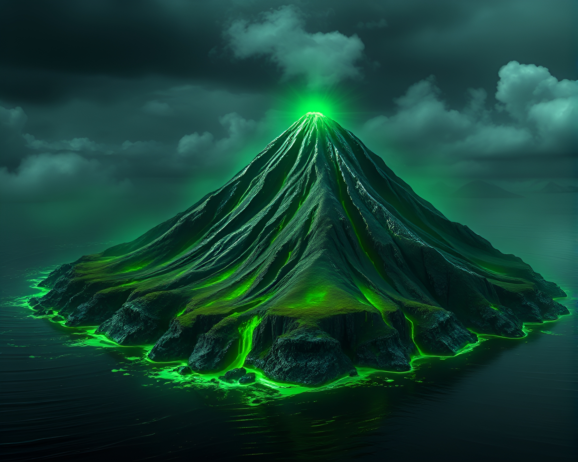 Mystical Volcanic Island with Silver Leaf Accents – free AI stock image