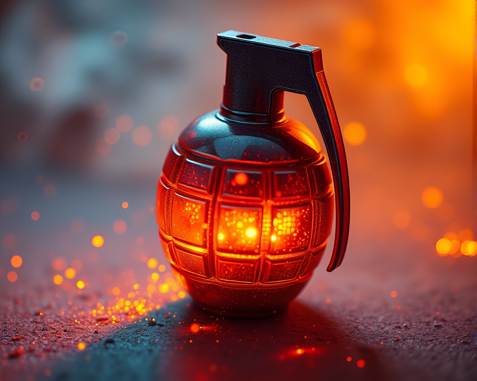 Antimatter Grenade Exploding in Golden Hour Glow – free AI stock image