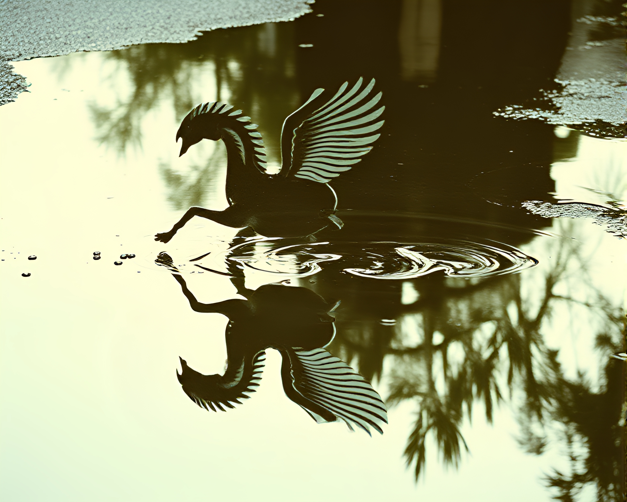Chimera Puddle Reflection VHS Distortion Stencil Art – free AI stock image
