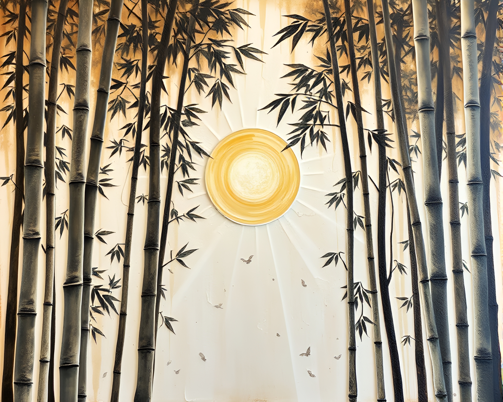Sunburst Illuminated Ivory Bamboo Grove – free AI stock image