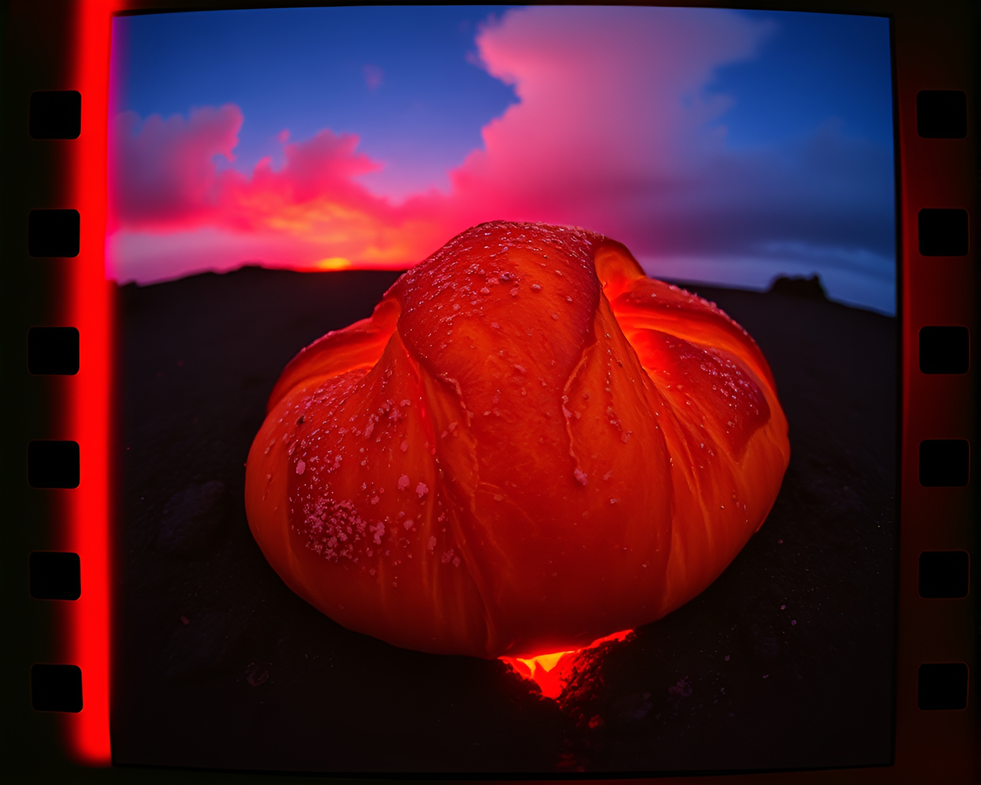 Fisheye View of Croissant in Volcanic Hues – free AI stock image