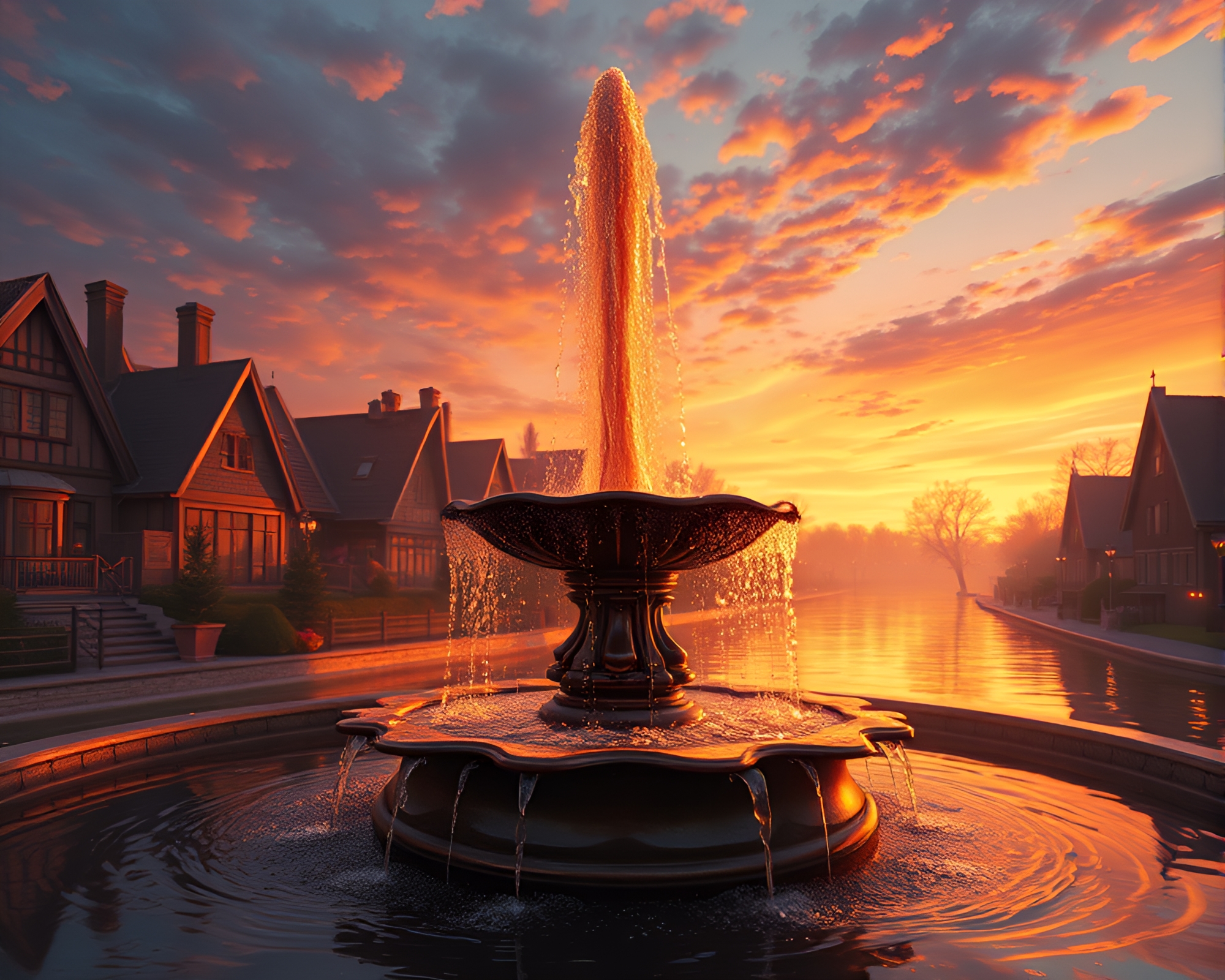 Dramatic Chocolate Fountain at Sunset – free AI stock image