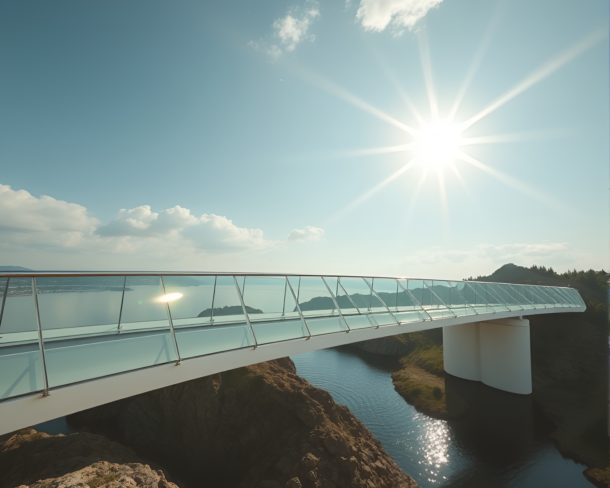 Stereoscopic Glass Bridge Sun Glare – free AI stock image