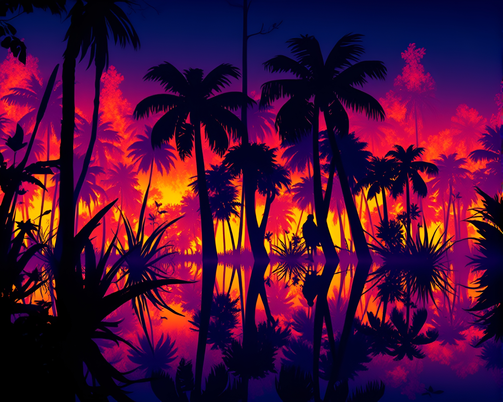 Thermal Jungle Silhouette Reflection – free AI stock image