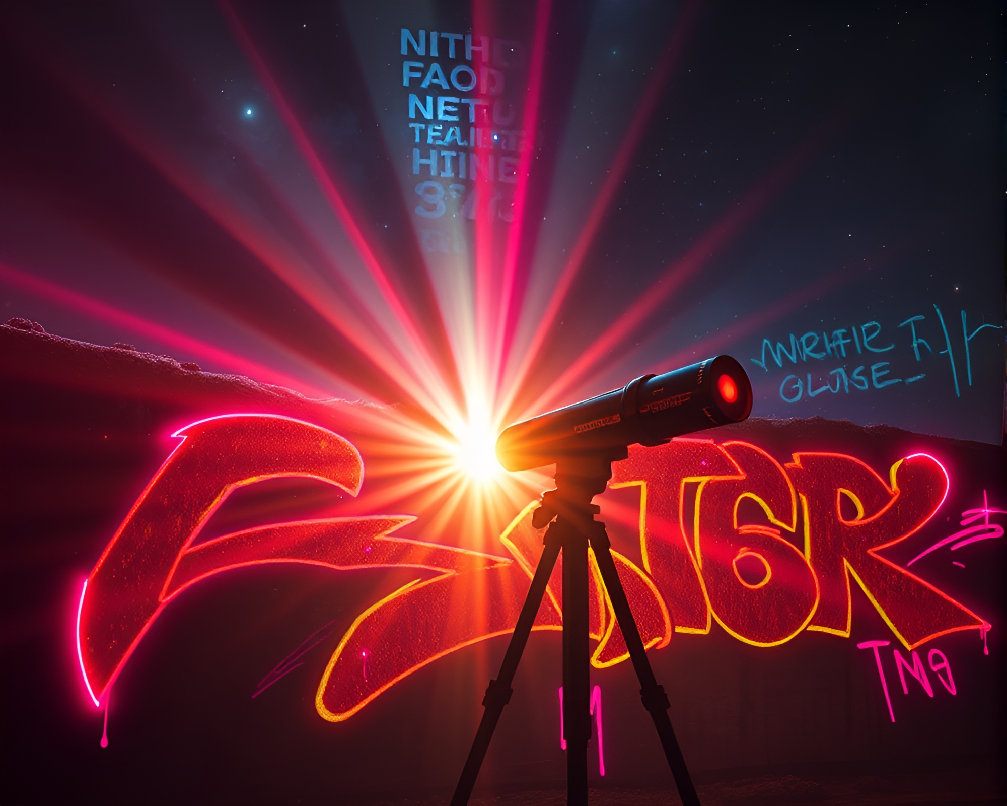 Neon Telescope Trance: Backscatter Flare Graffiti Art – free AI stock image