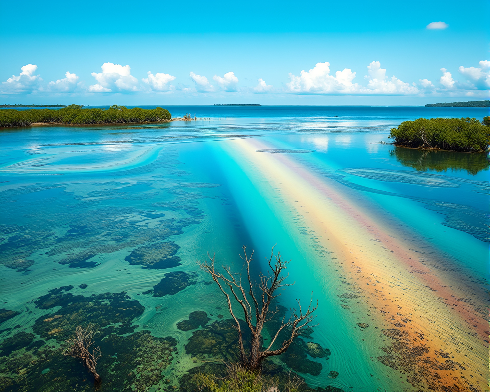 Oil Slick Rainbow Over Mangrove Swamp – free AI stock image