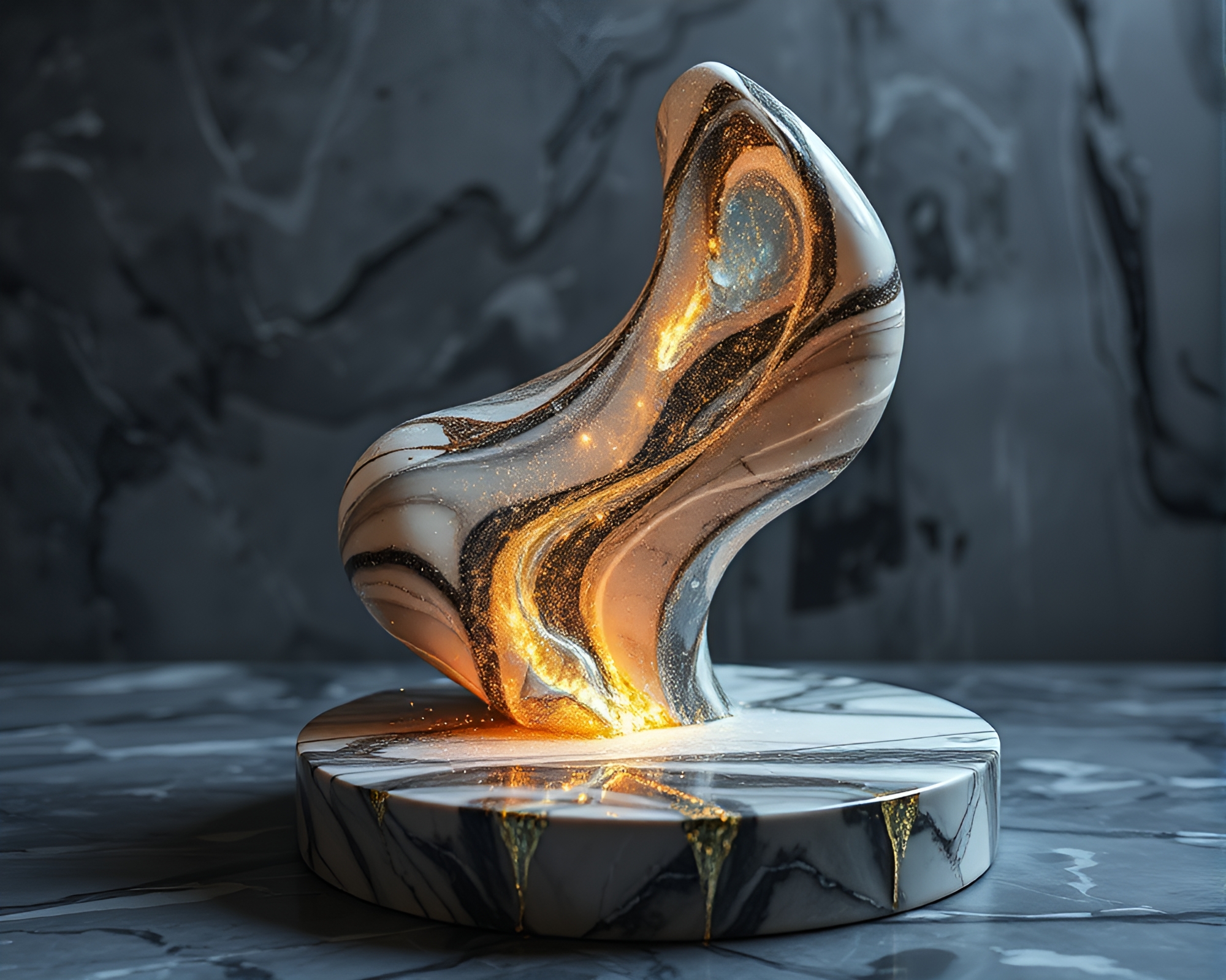 Elegant Marble Statue with Metallic Light Paint Drips – free AI stock image