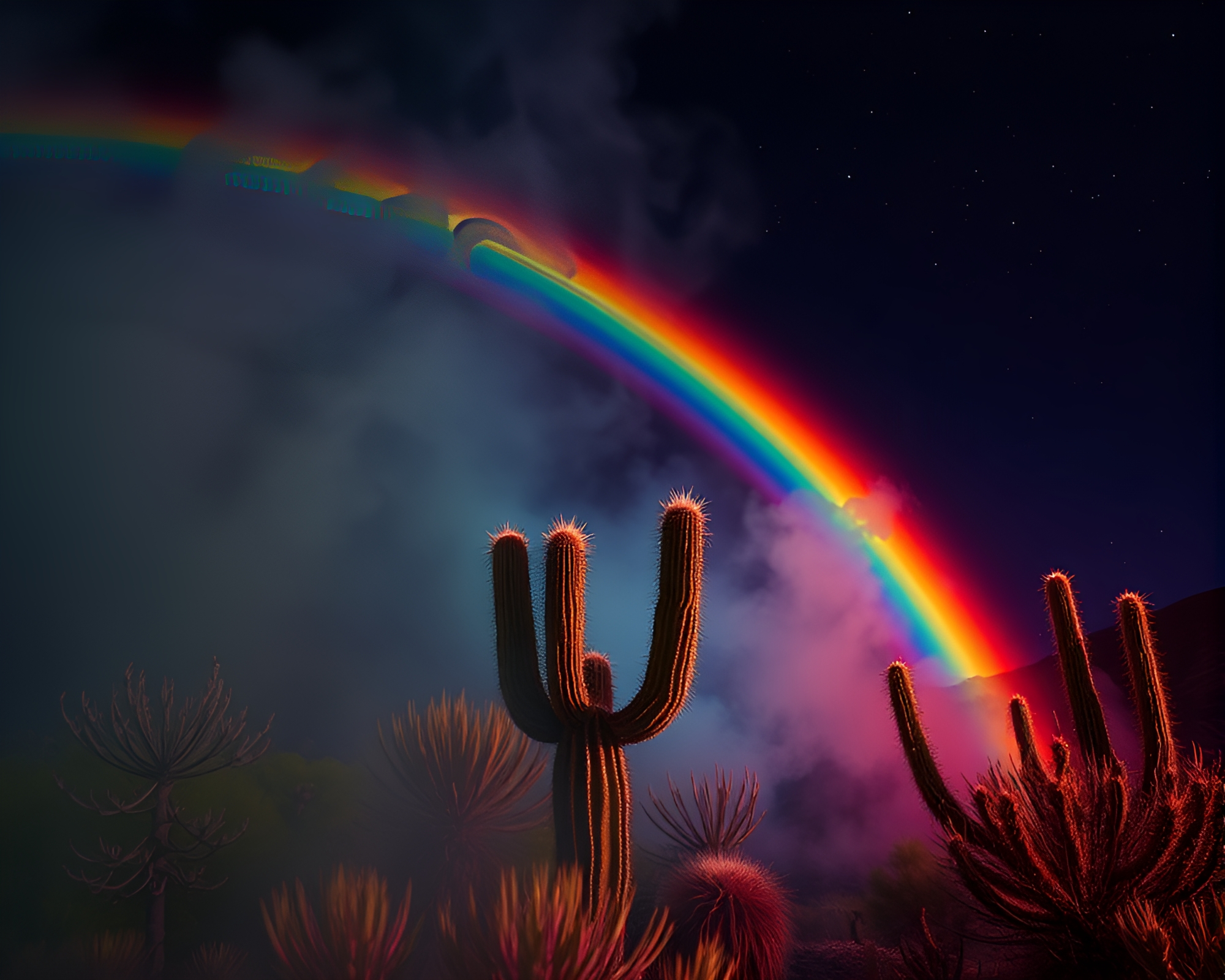 Neon Cactus in Cosmic Rainbow Steam Vapor – free AI stock image