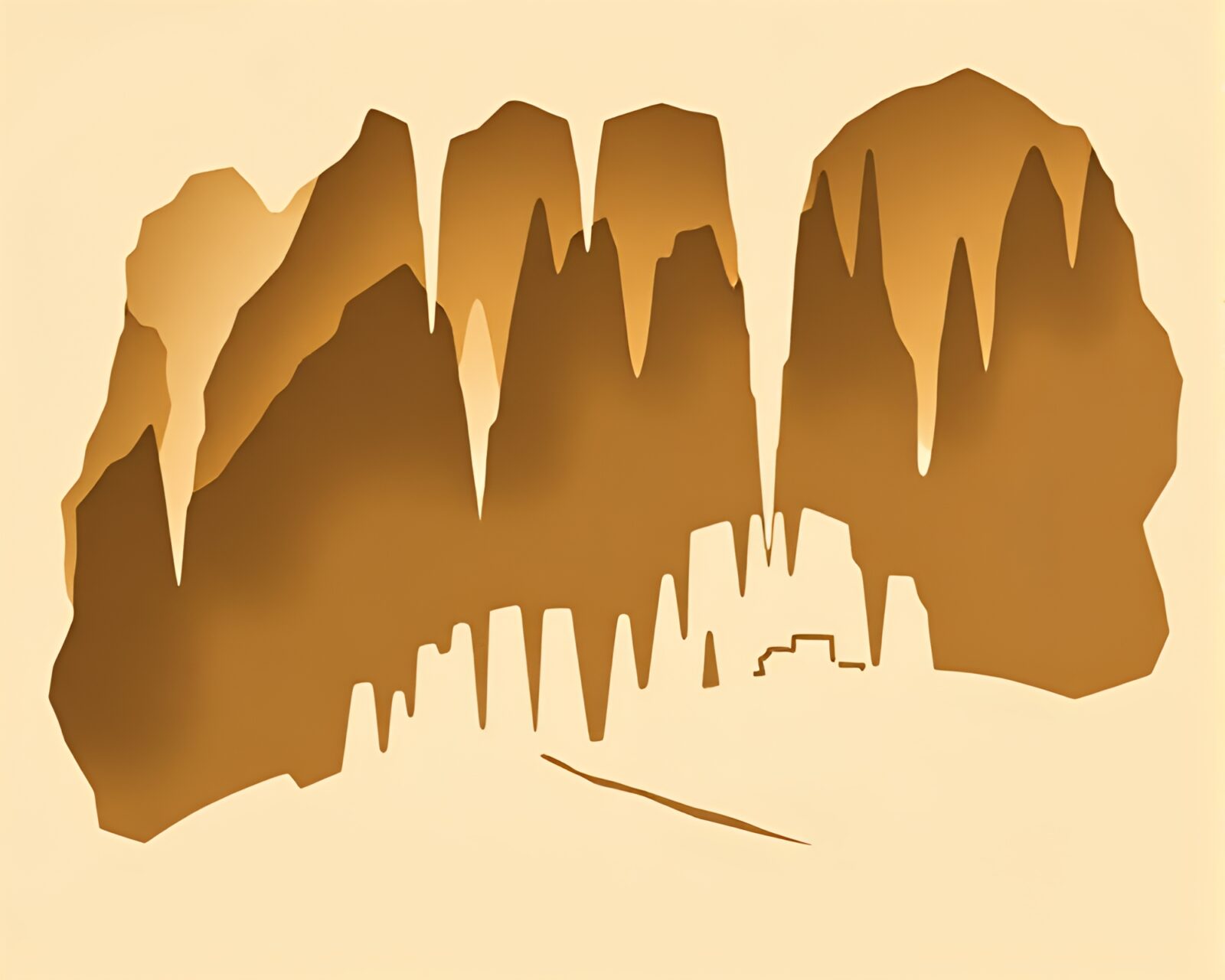 Detailed artistic rendering of cave formations in sepia tones