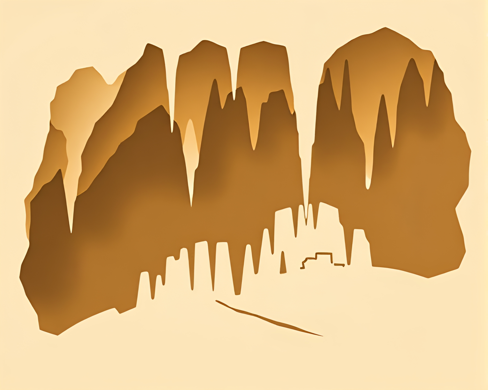 Sepia-toned Cave Stalactites with Stencil Shadows – free AI stock image