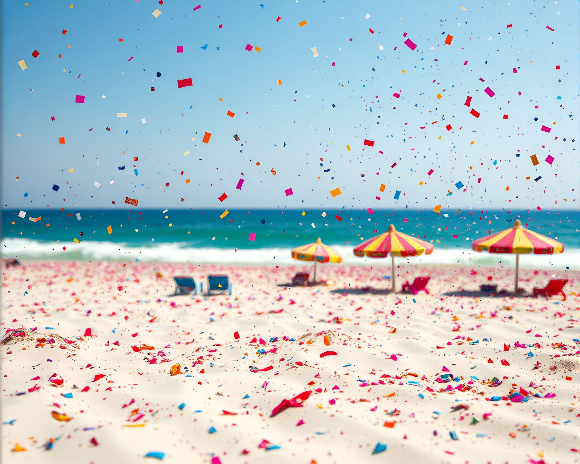 Foil Stamped Beach Party with Color Burst Confetti – free AI stock image