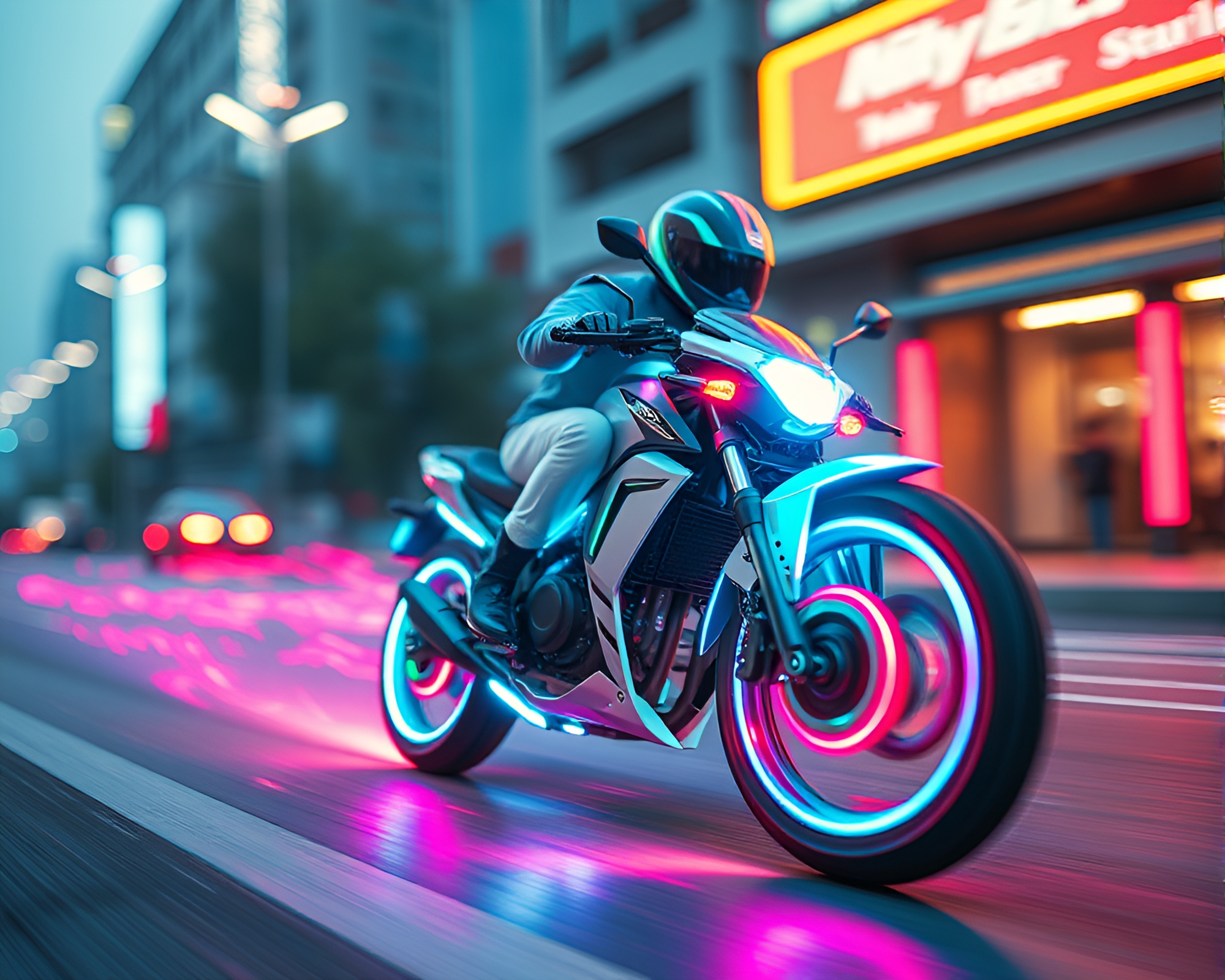 Futuristic Hoverbike in Pastel Neon Ambiance – free AI stock image