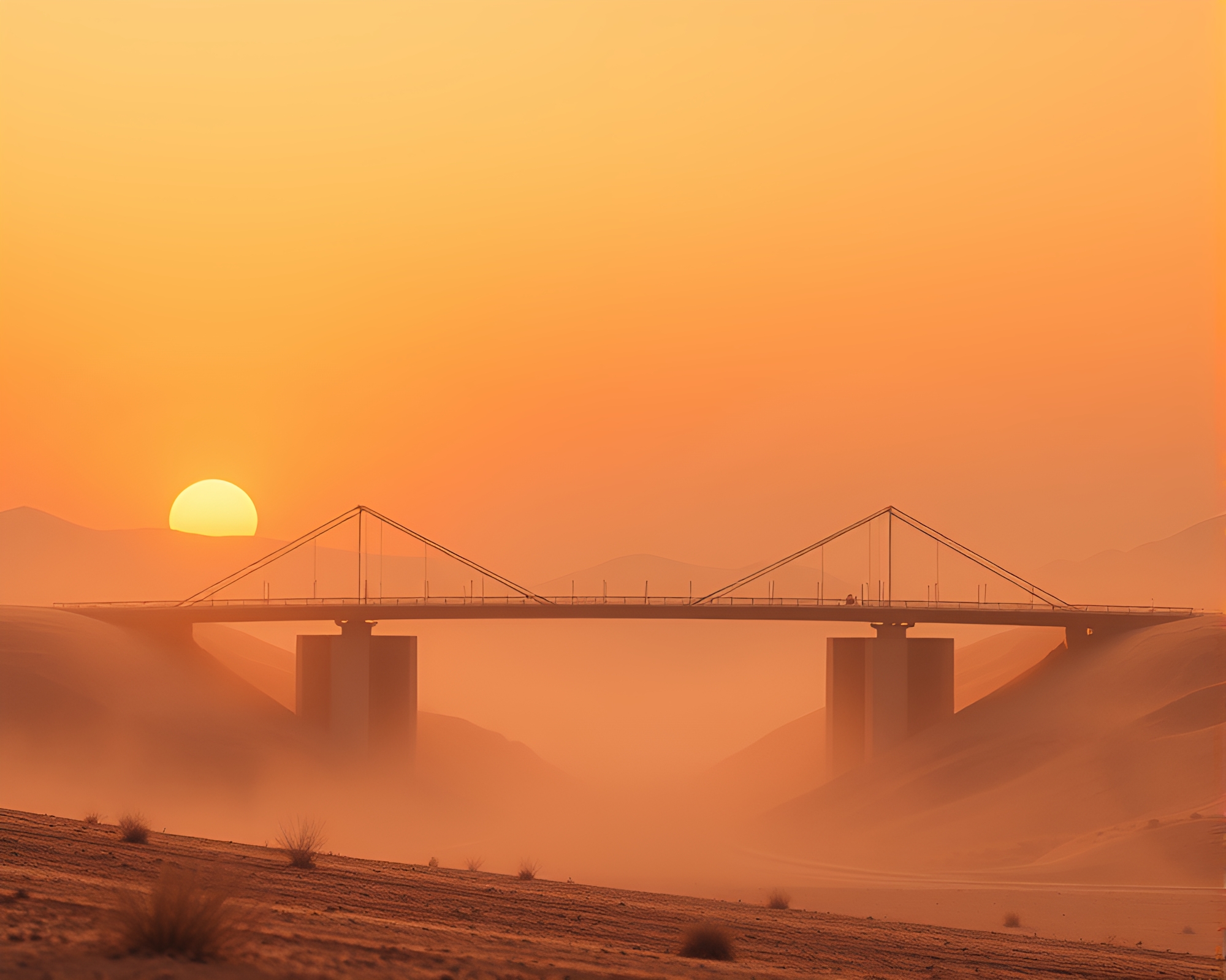 Glass Bridge in Desert Sunset Stop-Motion Animation – free AI stock image