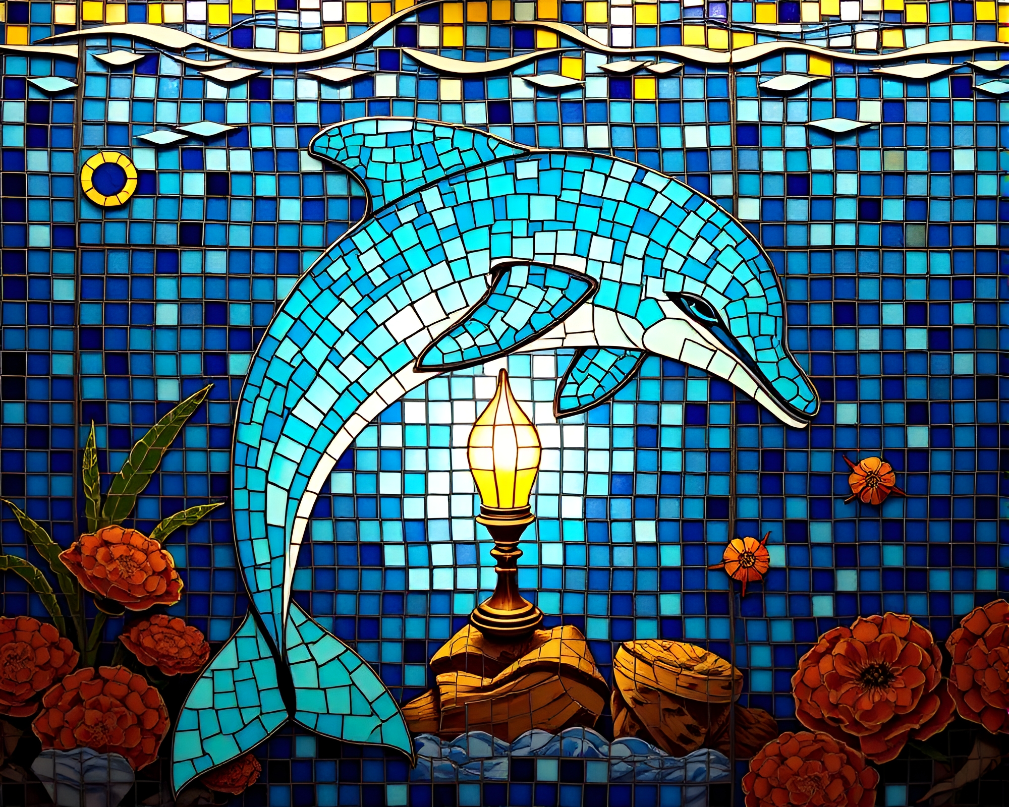 Pop Art Amazon River Dolphin Mosaic – free AI stock image