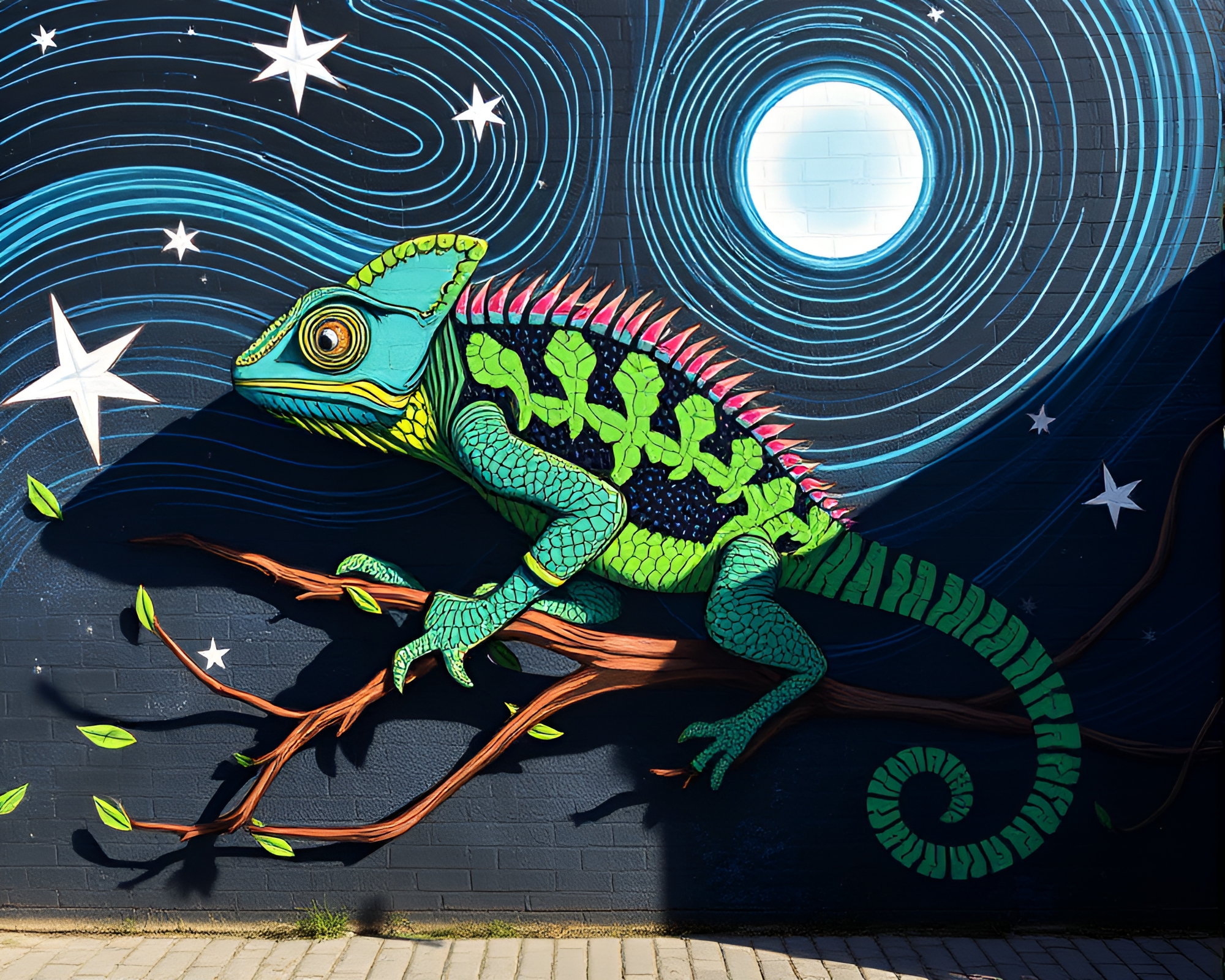 Mystical Star Trails Chameleon Mural Art – free AI stock image