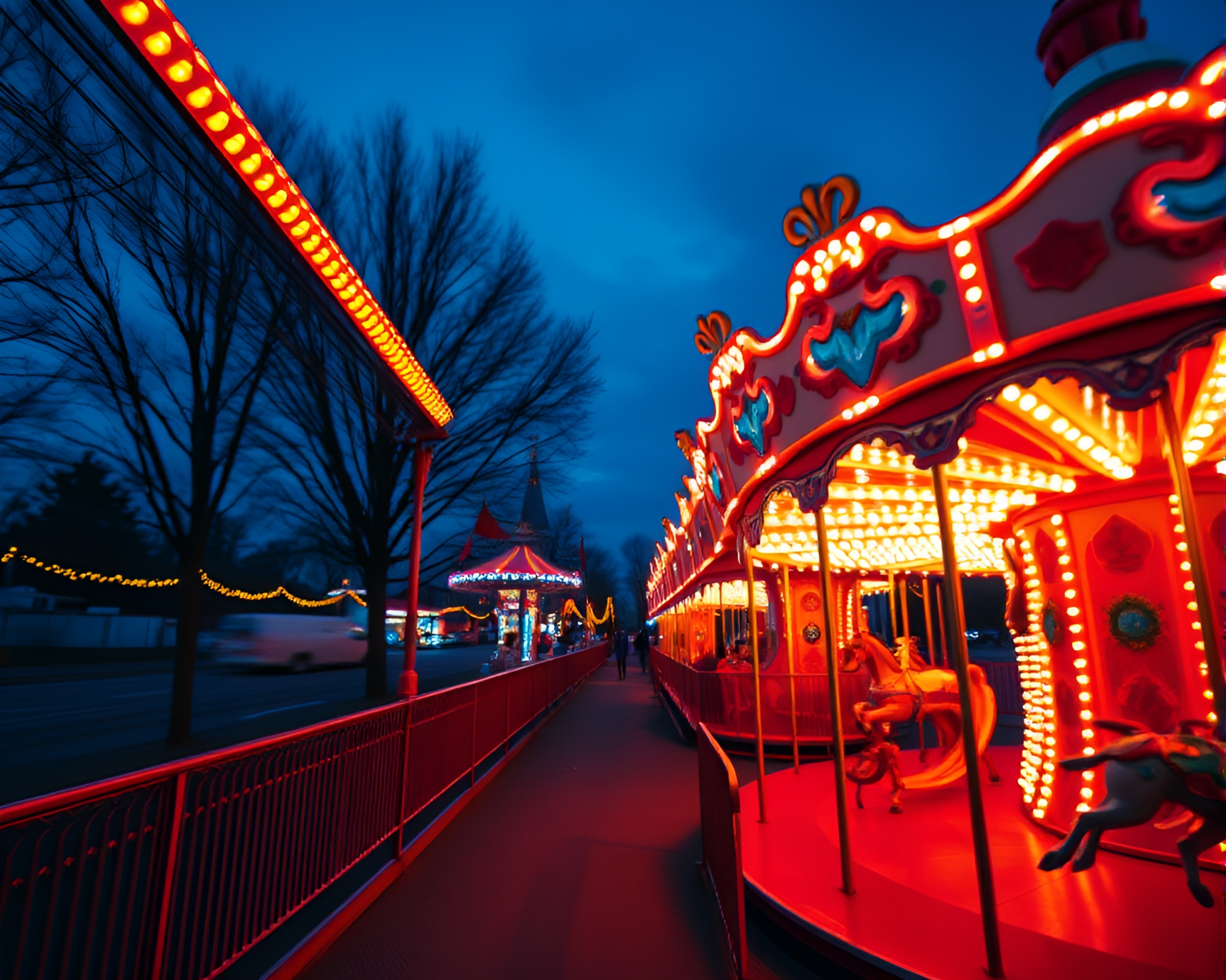 Whimsical Carnival Carousel in Enchanting Split Tones – free AI stock image