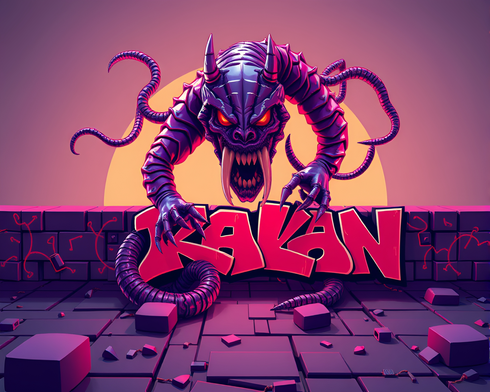Graffiti Kraken Voxel Art Leading Lines Composition – free AI stock image
