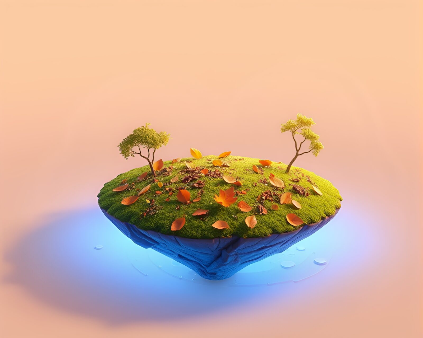 Stereoscopic 3D image of illuminated leaf litter on floating island