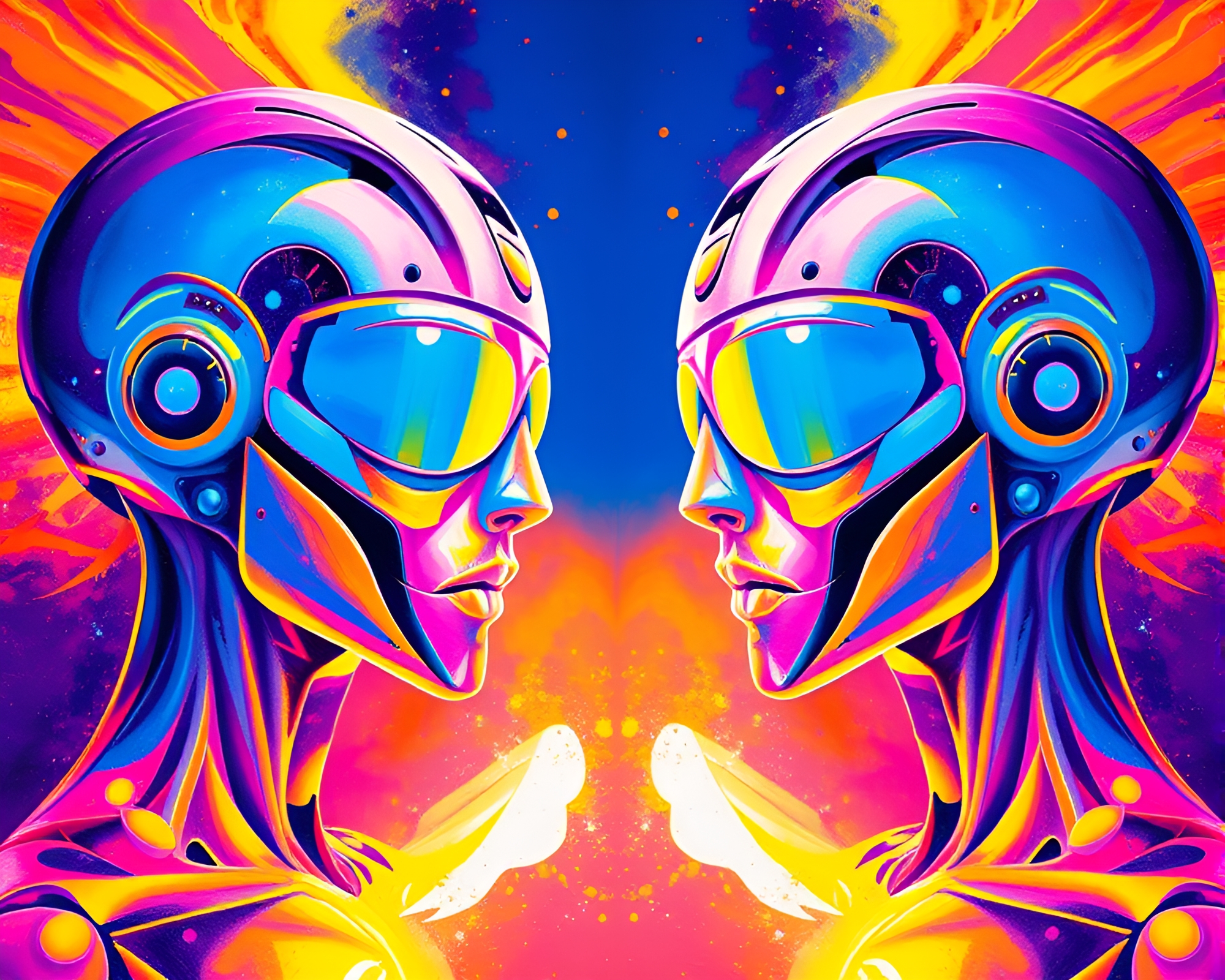 Symmetrical Cyborg Under Ultraviolet Gouache Light – free AI stock image
