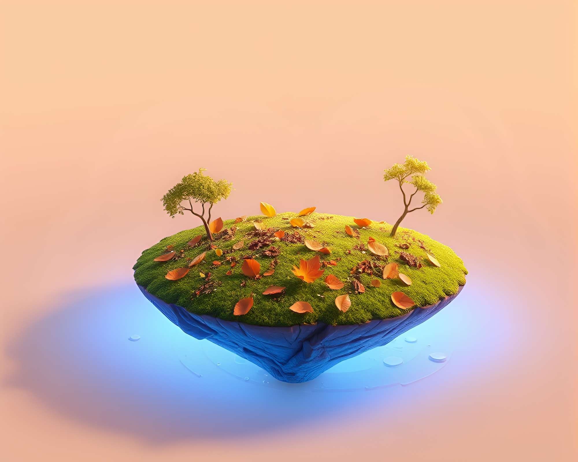 Enchanting Floating Island: Cinematic Leaf Litter Scene – free AI stock image