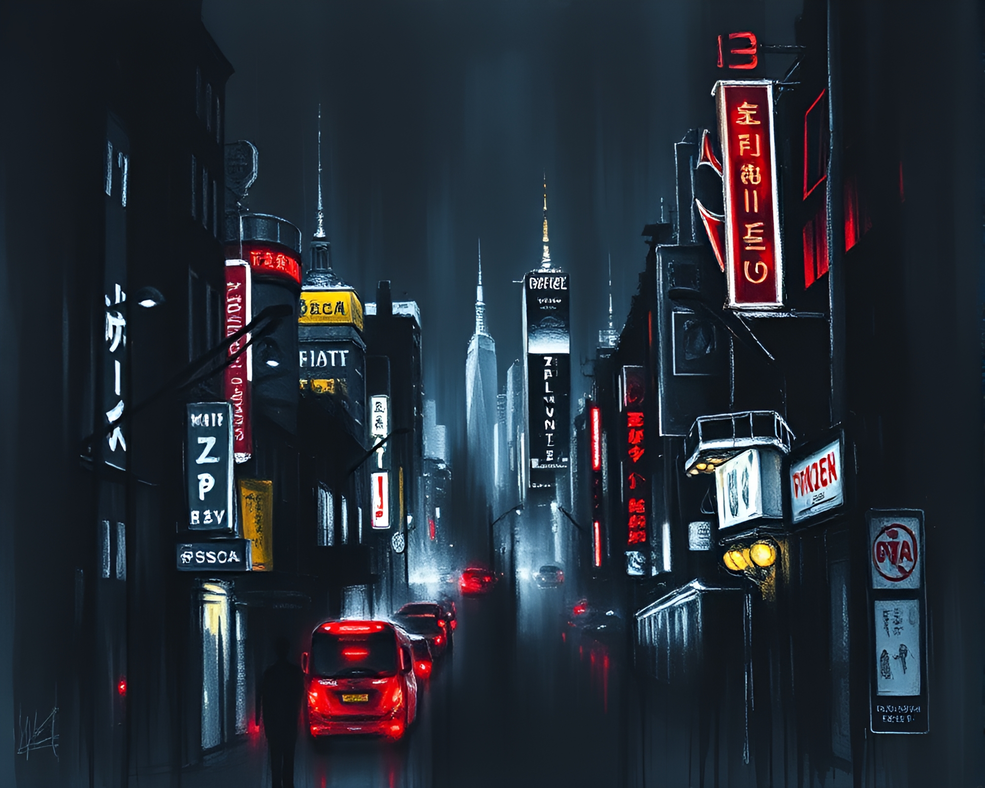 Neon City Charcoal Sketch with Torn Paper Tears – free AI stock image