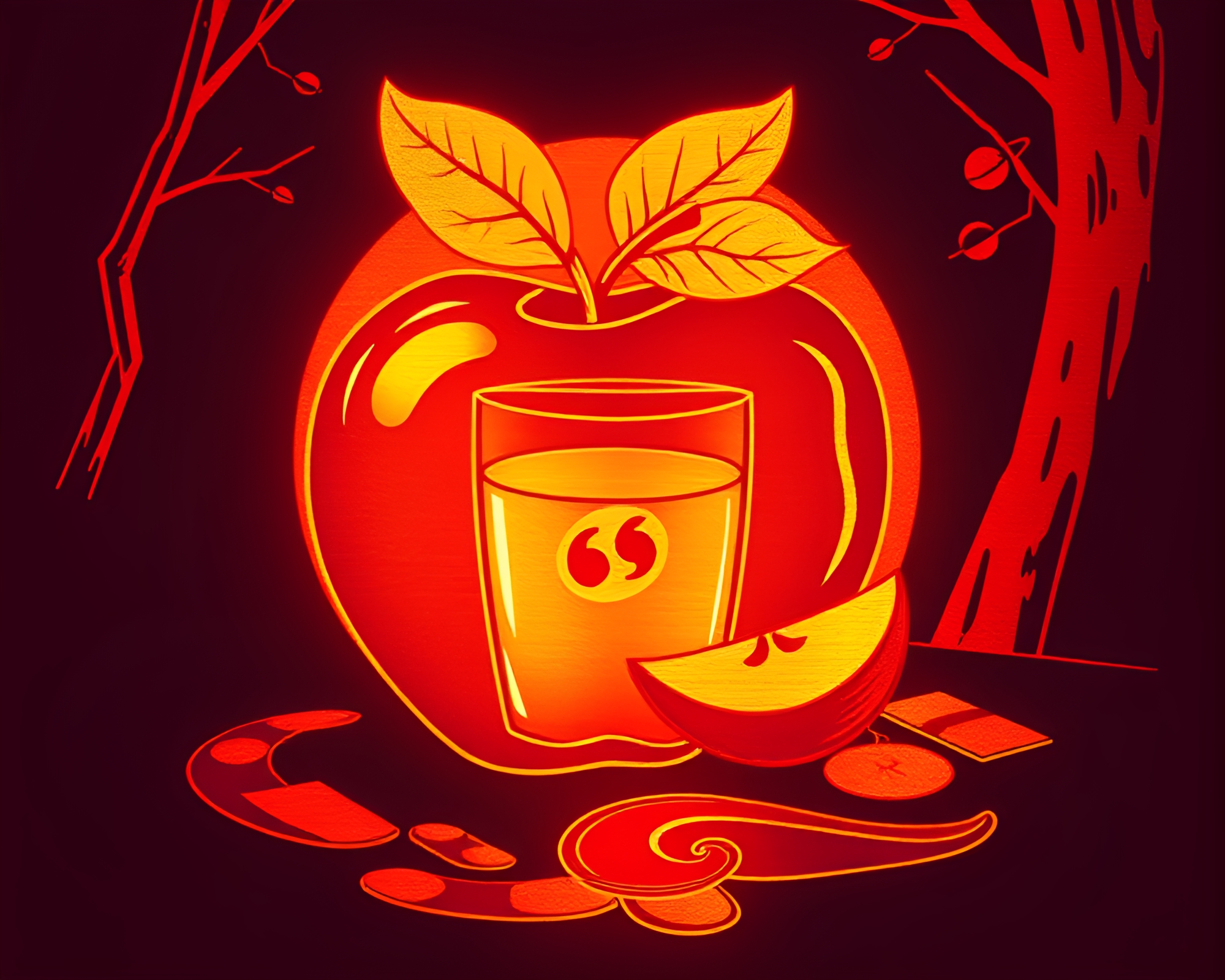 Foil Stamped Apple Cider Bottles Emitting Infrared Glow – free AI stock image