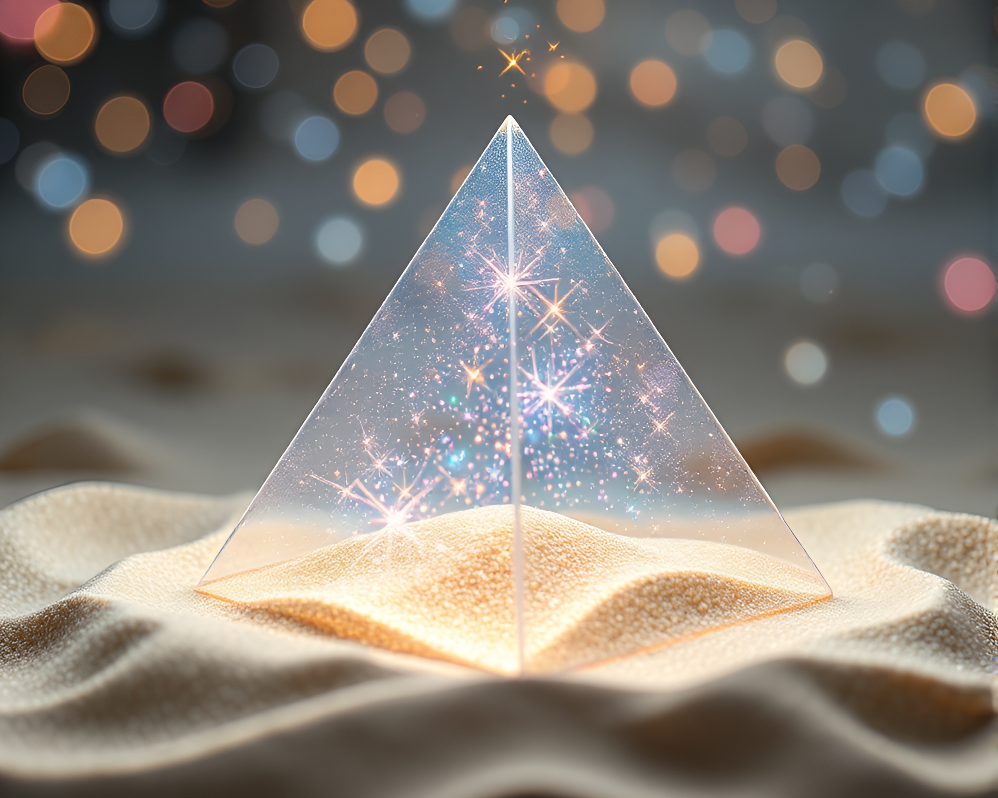 Glass Pyramid in Digital Sand Swirl Glitch – free AI stock image