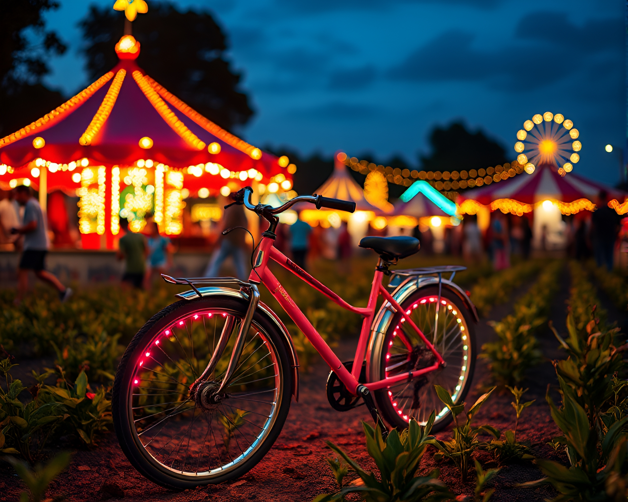 Solar-Powered Bike Carnival Lights Engraving Artwork Composition – free AI stock image