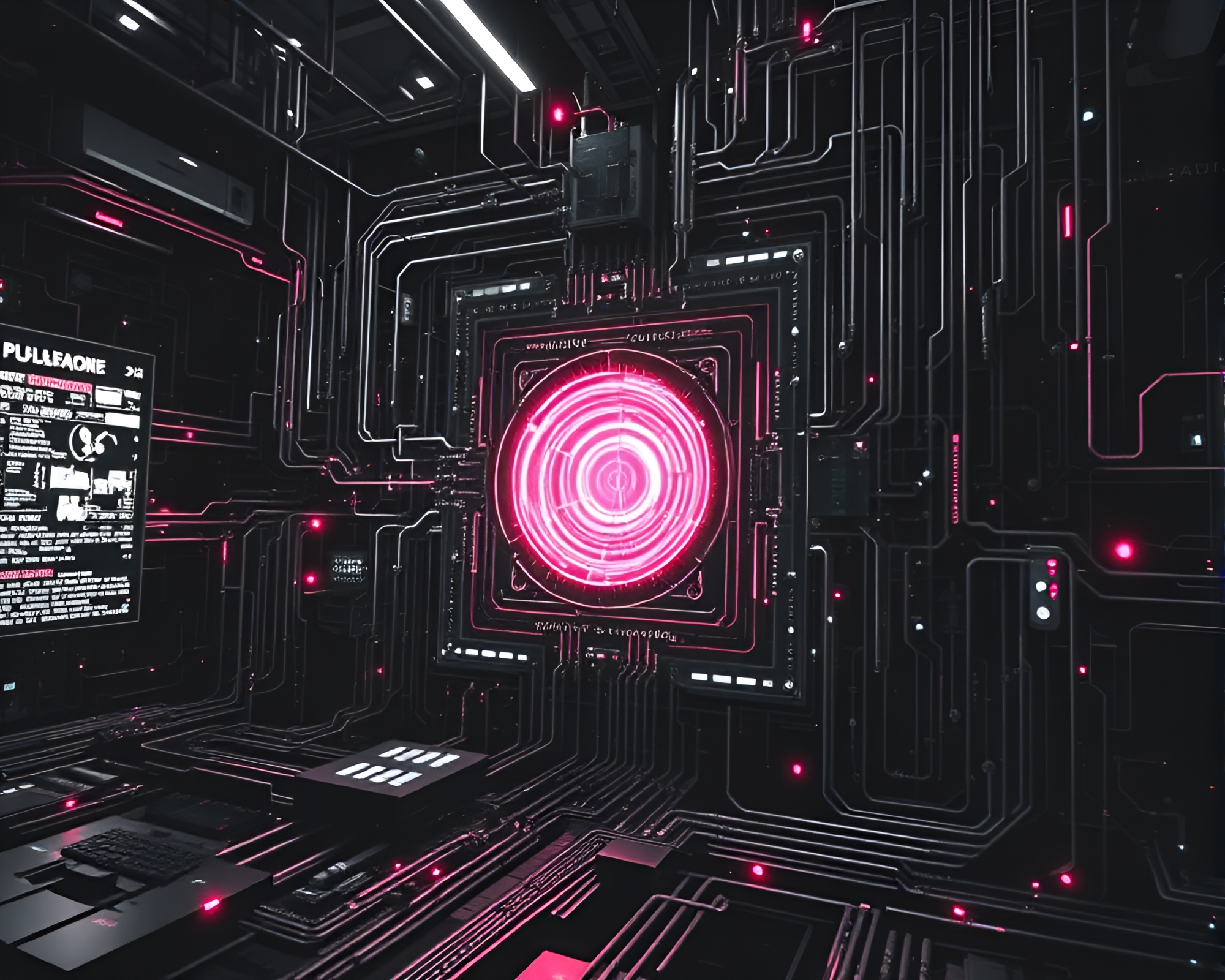 Dystopian Quantum Computer World with Crosshatching Design – free AI stock image